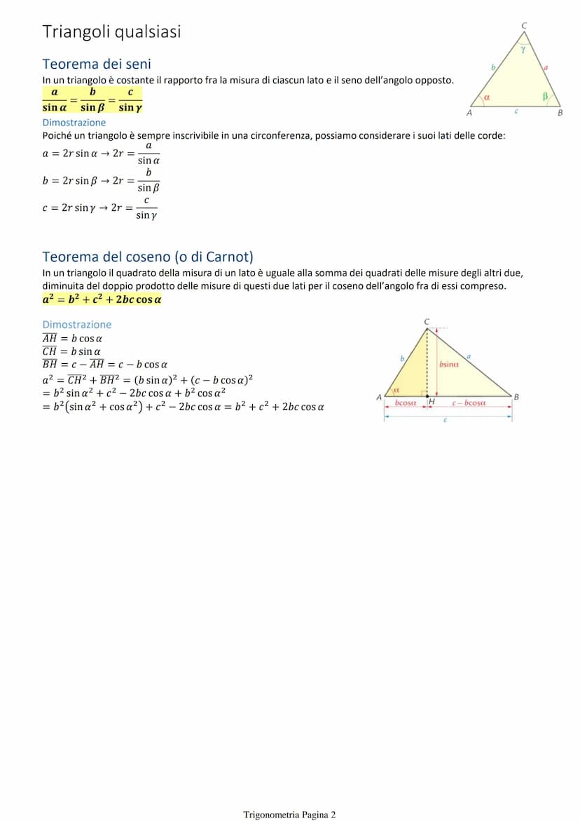 Triangoli rettangoli
Primo teorema
In un triangolo rettangolo la misura di un cateto è uguale a quella dell'ipotenusa
moltiplicata per il se