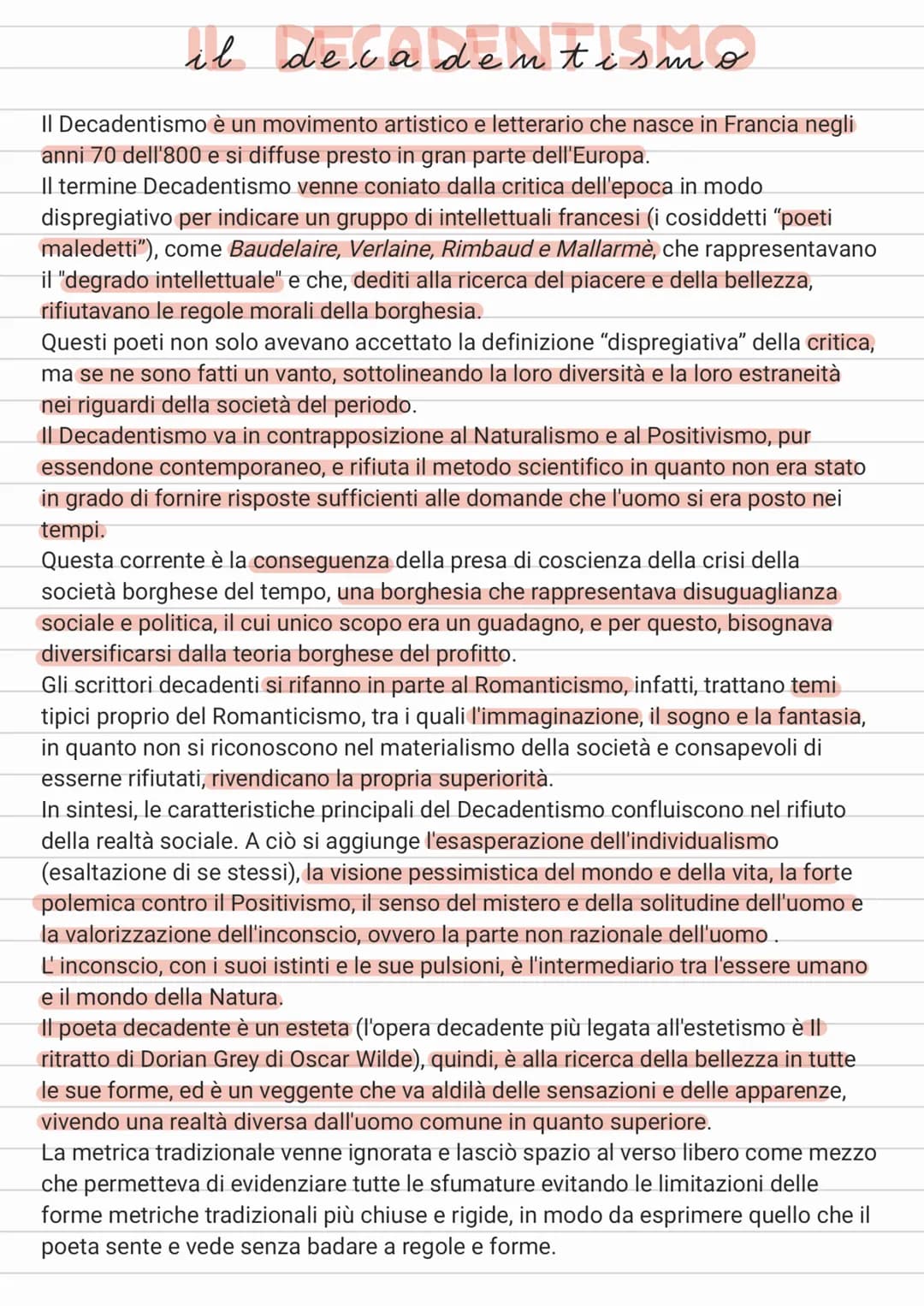 il decadentismo
Il Decadentismo è un movimento artistico e letterario che nasce in Francia negli
anni 70 dell'800 e si diffuse presto in gra