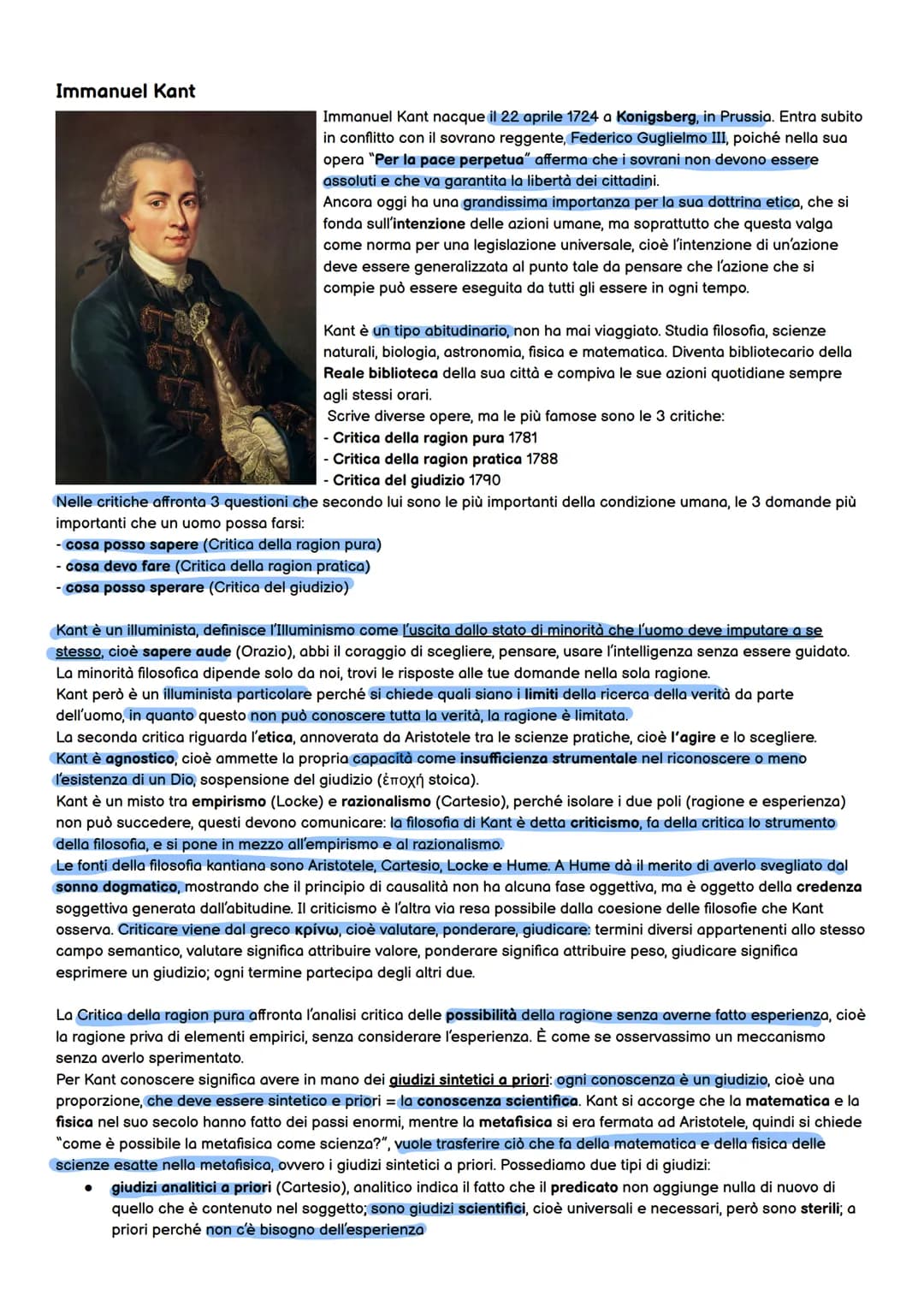 Immanuel Kant
Immanuel Kant nacque il 22 aprile 1724 a Konigsberg, in Prussia. Entra subito
in conflitto con il sovrano reggente, Federico G