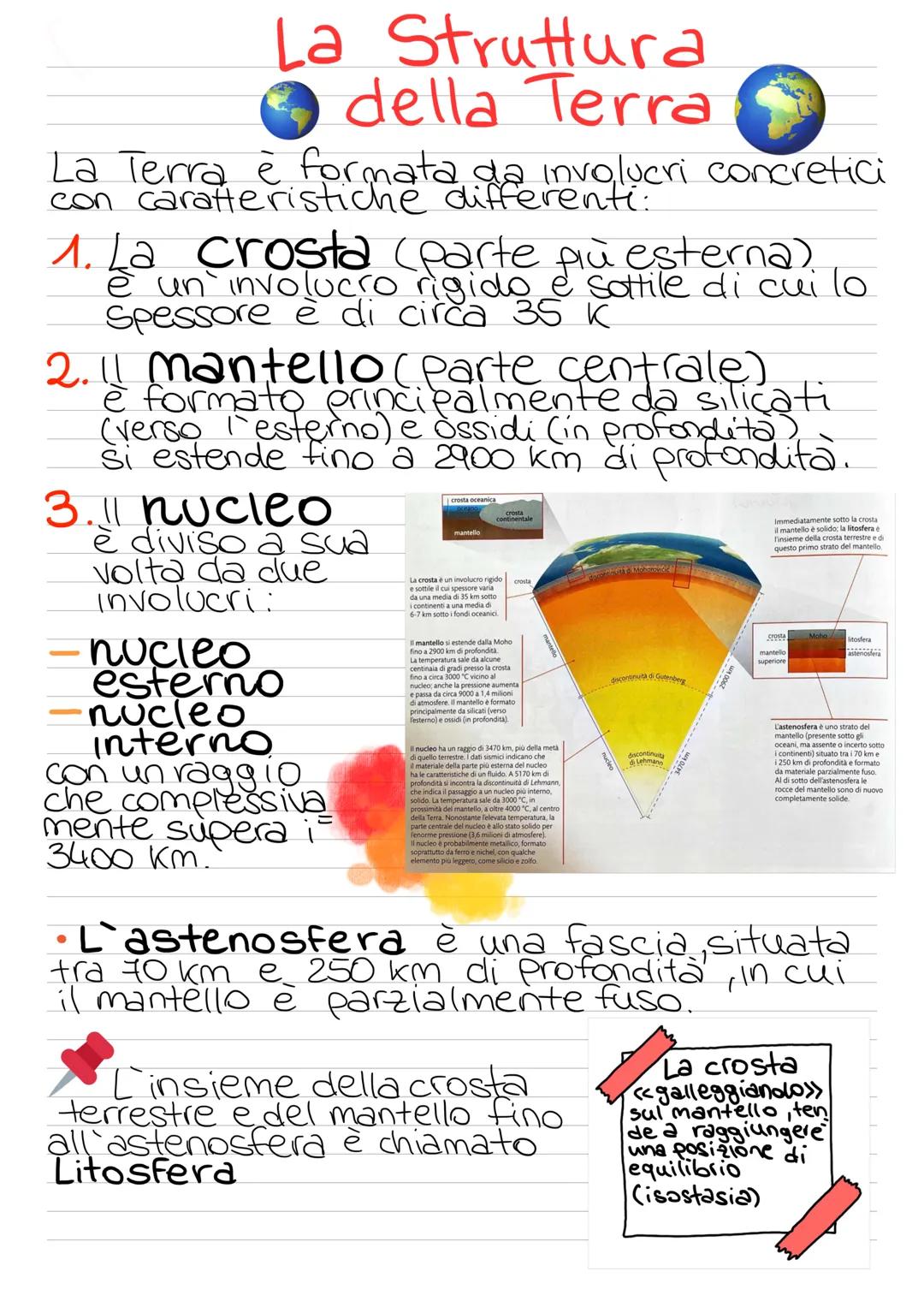 # La Struttura
della Terra

La Terra è formata da involueri concretici
con caratteristiche differenti:

1. La crosta (parte più esterna).
è 