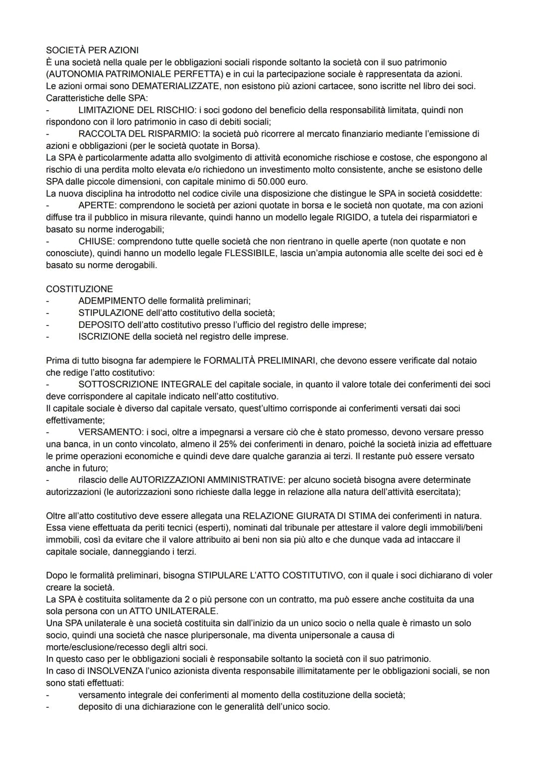 SOCIETÀ PER AZIONI
È una società nella quale per le obbligazioni sociali risponde soltanto la società con il suo patrimonio
(AUTONOMIA PATRI