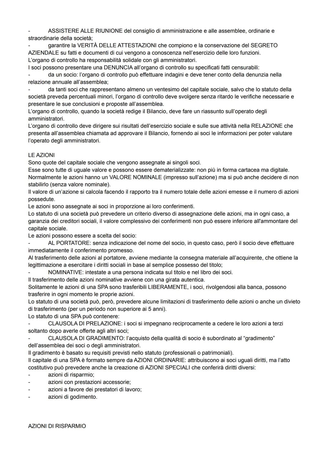 SOCIETÀ PER AZIONI
È una società nella quale per le obbligazioni sociali risponde soltanto la società con il suo patrimonio
(AUTONOMIA PATRI