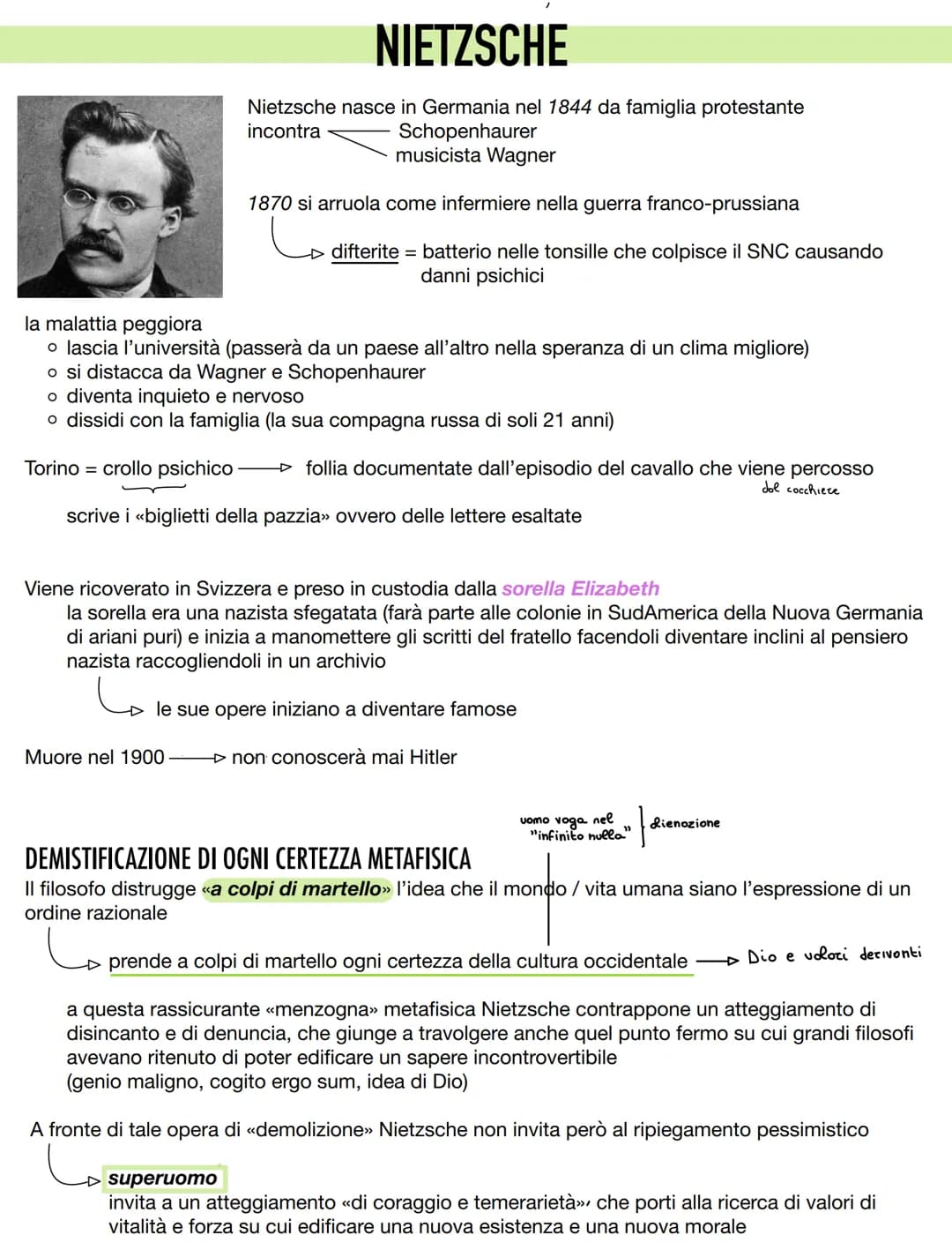 NIETZSCHE
Nietzsche nasce in Germania nel 1844 da famiglia protestante
incontra
Schopenhaurer
musicista Wagner
1870 si arruola come infermie