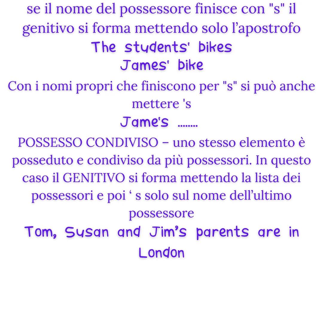Genitivo Sassone Inglese
(genitive)
si usa per fare il possessivo per solo gli esseri viventi
°-FORMALE-
per farlo si fa:
the + Cosa Possesu
