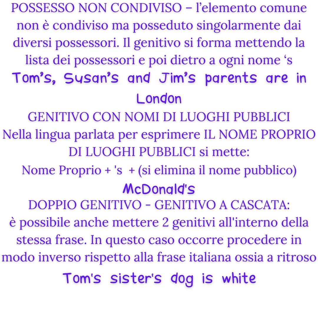 Genitivo Sassone Inglese
(genitive)
si usa per fare il possessivo per solo gli esseri viventi
°-FORMALE-
per farlo si fa:
the + Cosa Possesu