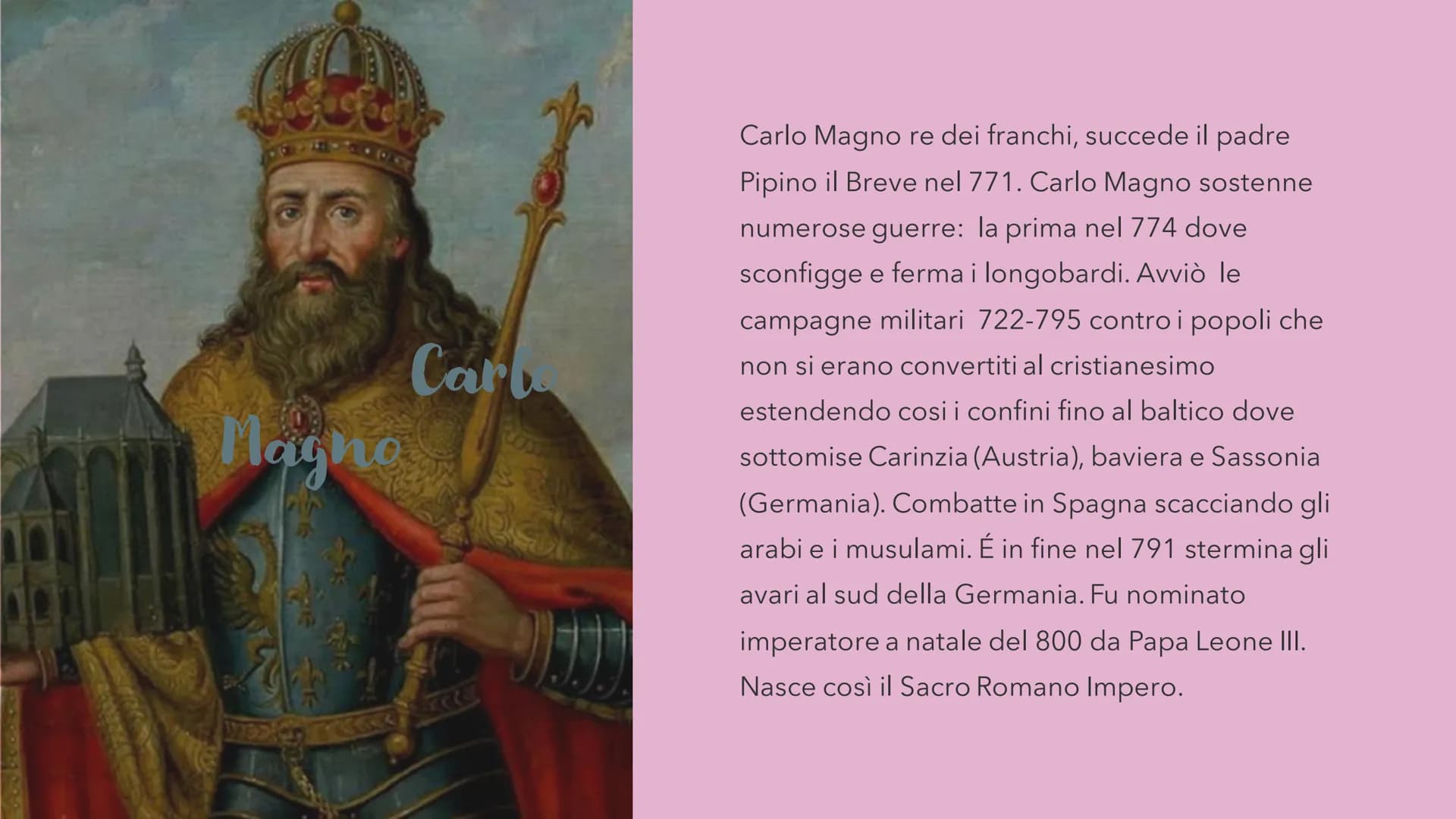 M
DIGL
Il feudalesimo
1 1
(0) Magno
Cart
64
JJJJ
Carlo Magno re dei franchi, succede il padre
Pipino il Breve nel 771. Carlo Magno sostenne
