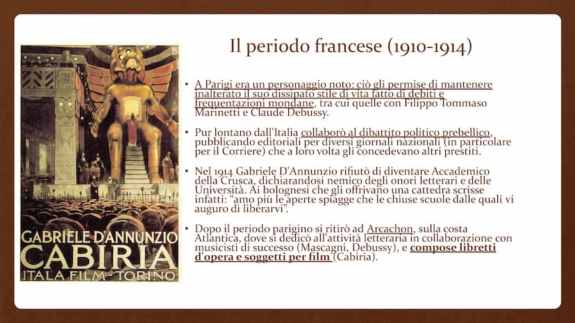 Gabriele D'Annunzio
(1863-1938) • Gabriele D'Annunzio nasce a Pescara nel 1863 e
muore a Gardone Riviera il 1º marzo 1938.
È stato uno scrit