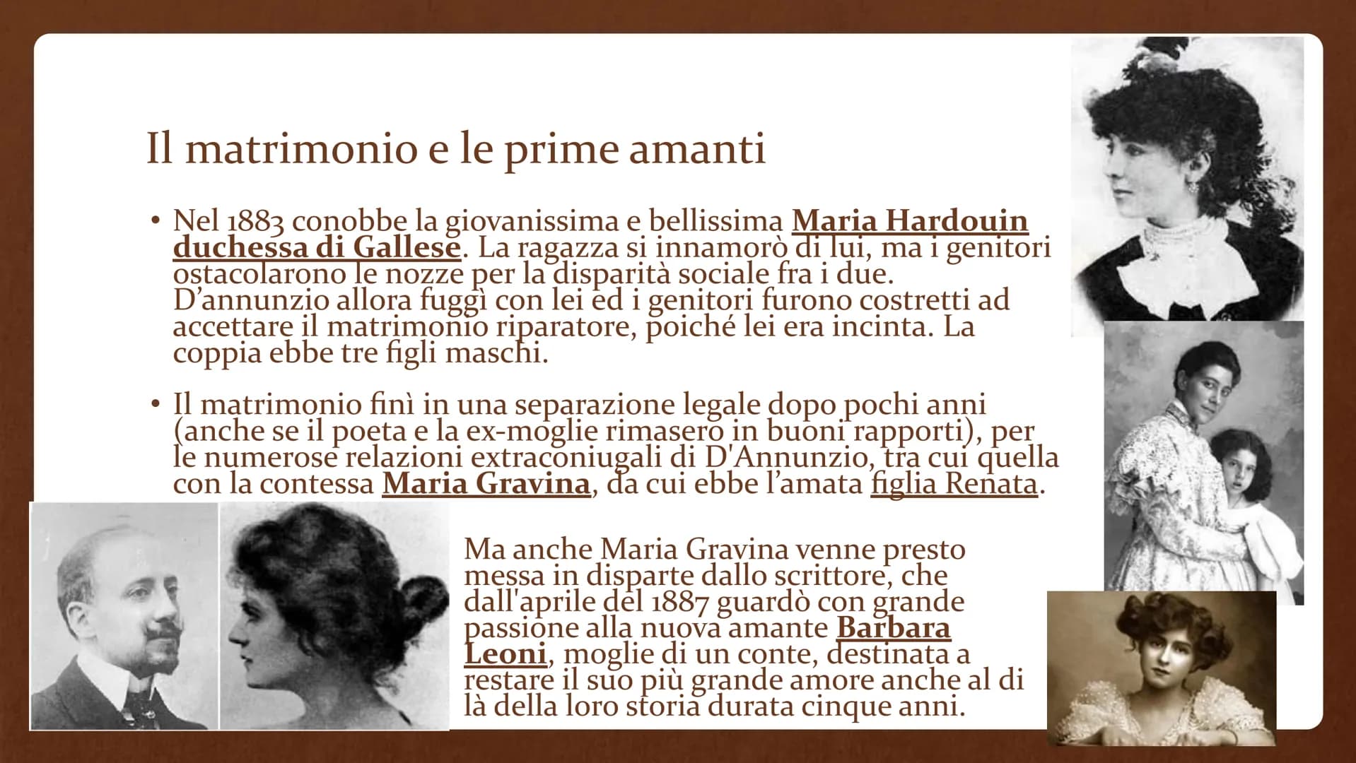 Gabriele D'Annunzio
(1863-1938) • Gabriele D'Annunzio nasce a Pescara nel 1863 e
muore a Gardone Riviera il 1º marzo 1938.
È stato uno scrit