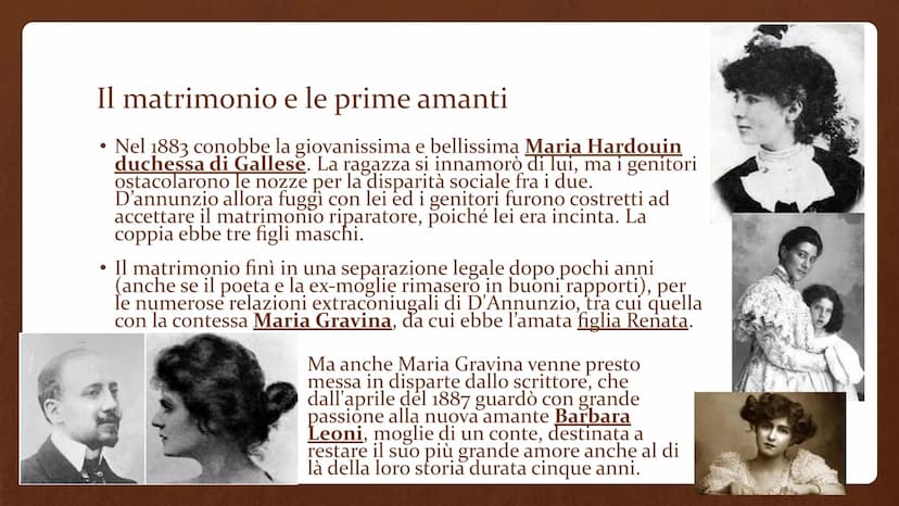 Gabriele D'Annunzio
(1863-1938) • Gabriele D'Annunzio nasce a Pescara nel 1863 e
muore a Gardone Riviera il 1º marzo 1938.
È stato uno scrit