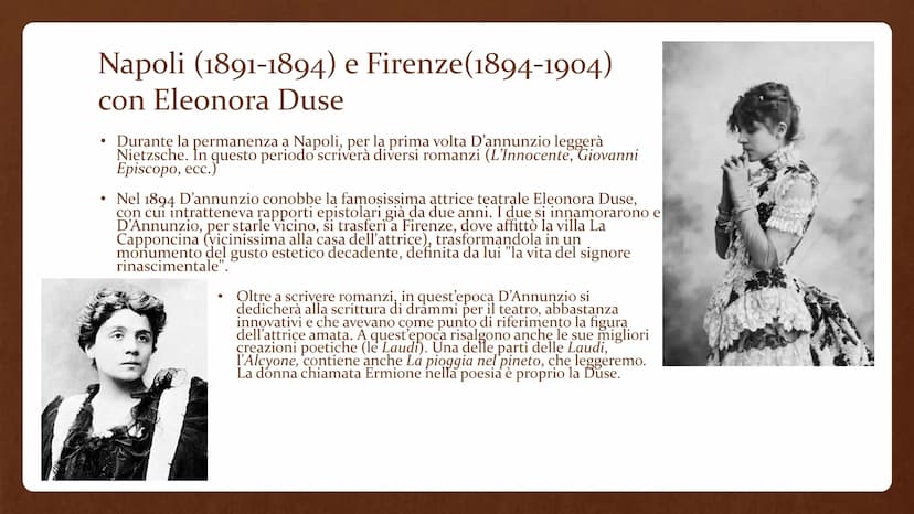 Gabriele D'Annunzio
(1863-1938) • Gabriele D'Annunzio nasce a Pescara nel 1863 e
muore a Gardone Riviera il 1º marzo 1938.
È stato uno scrit