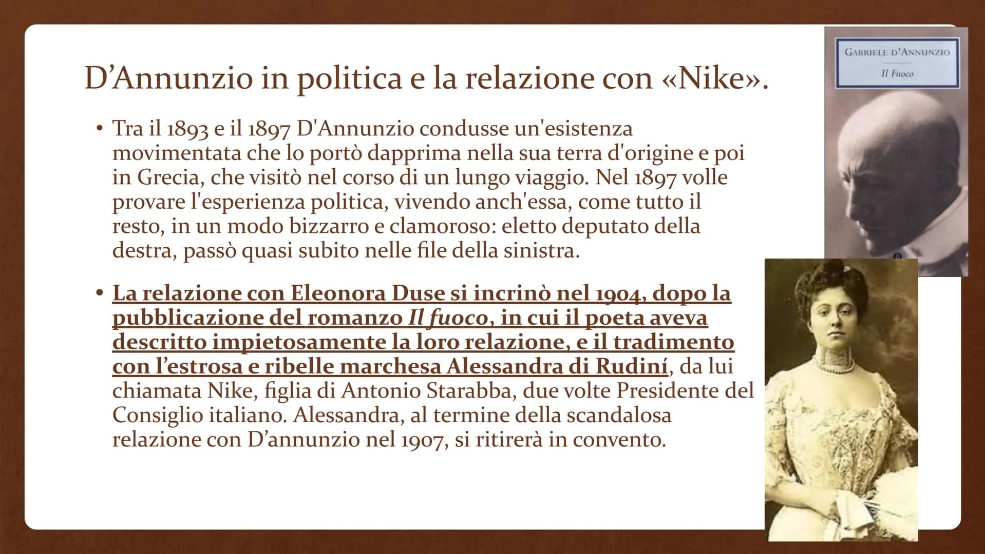 Gabriele D'Annunzio
(1863-1938) • Gabriele D'Annunzio nasce a Pescara nel 1863 e
muore a Gardone Riviera il 1º marzo 1938.
È stato uno scrit