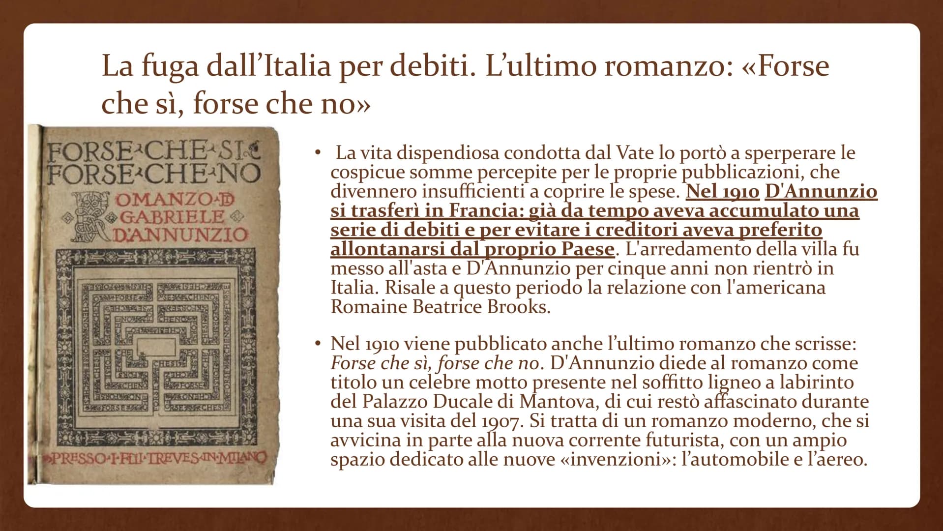 Gabriele D'Annunzio
(1863-1938) • Gabriele D'Annunzio nasce a Pescara nel 1863 e
muore a Gardone Riviera il 1º marzo 1938.
È stato uno scrit