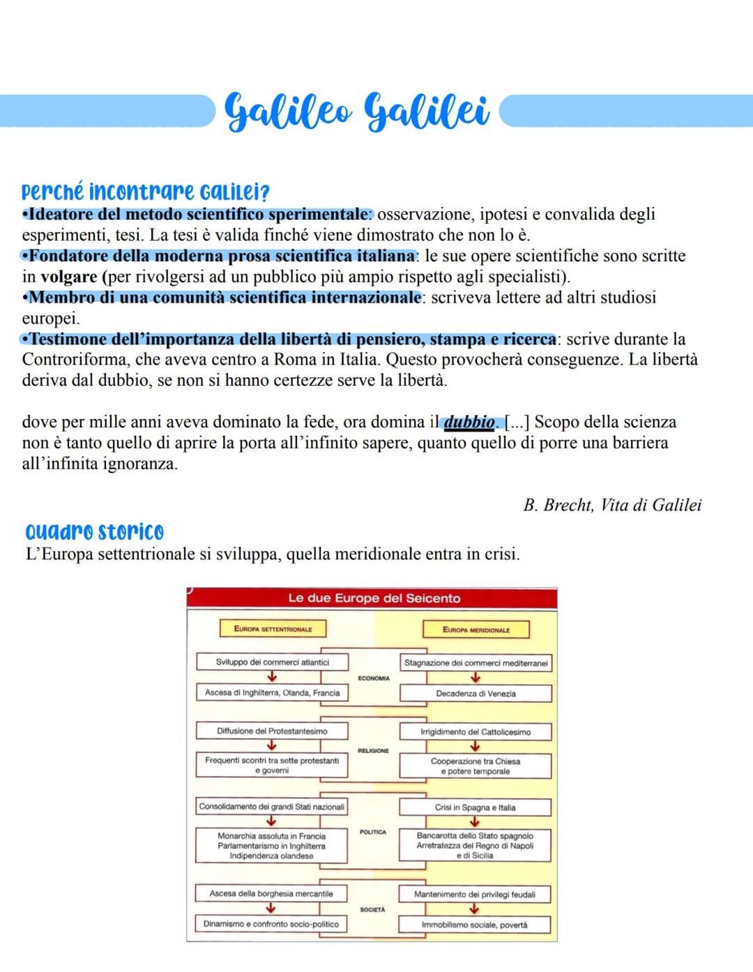 Galileo Galilei
Perché incontrare Galilei?
•Ideatore del metodo scientifico sperimentale: osservazione, ipotesi e convalida degli
esperiment