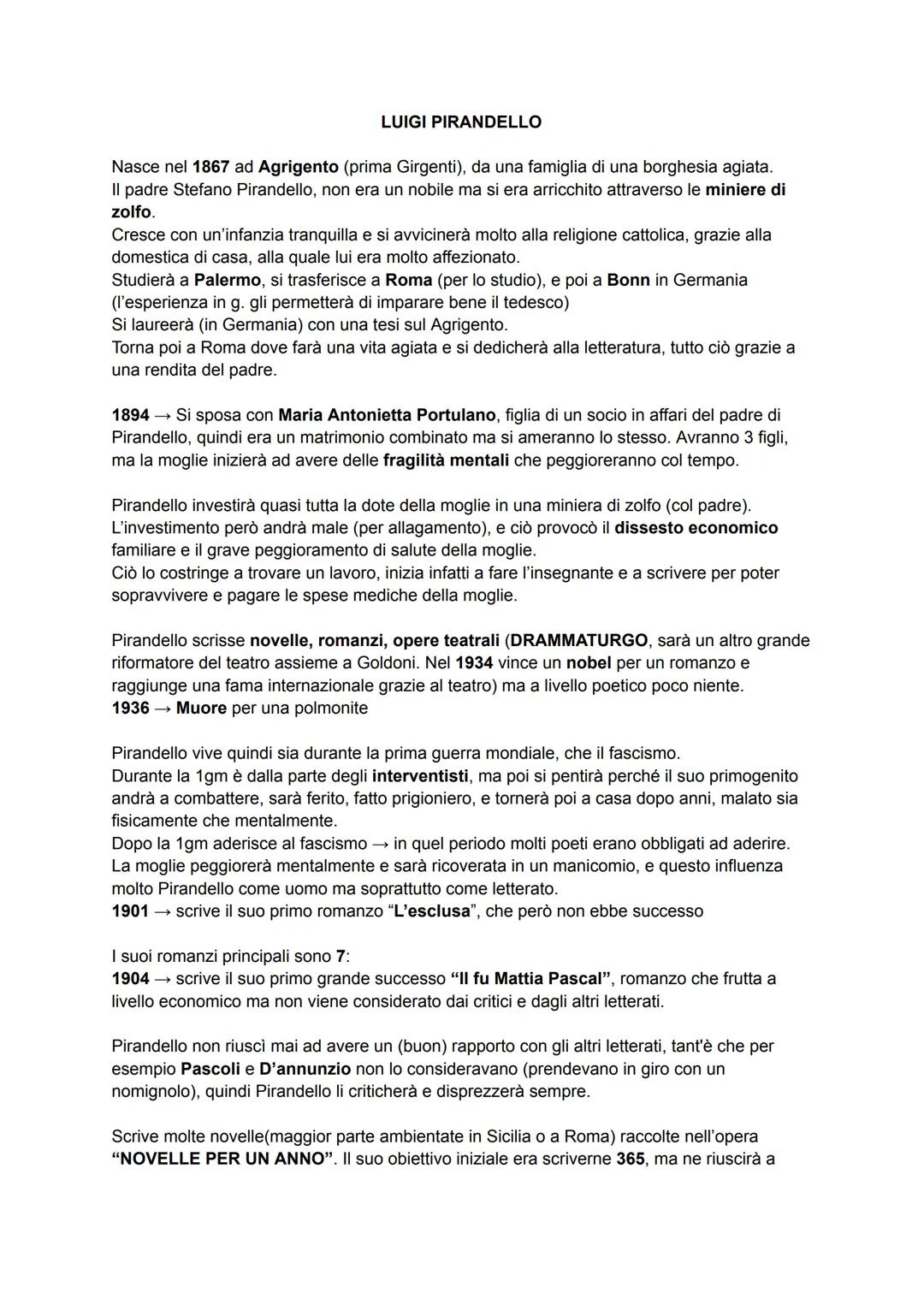 ## LUIGI PIRANDELLO

Nasce nel 1867 ad Agrigento (prima Girgenti), da una famiglia di una borghesia agiata.
Il padre Stefano Pirandello, non