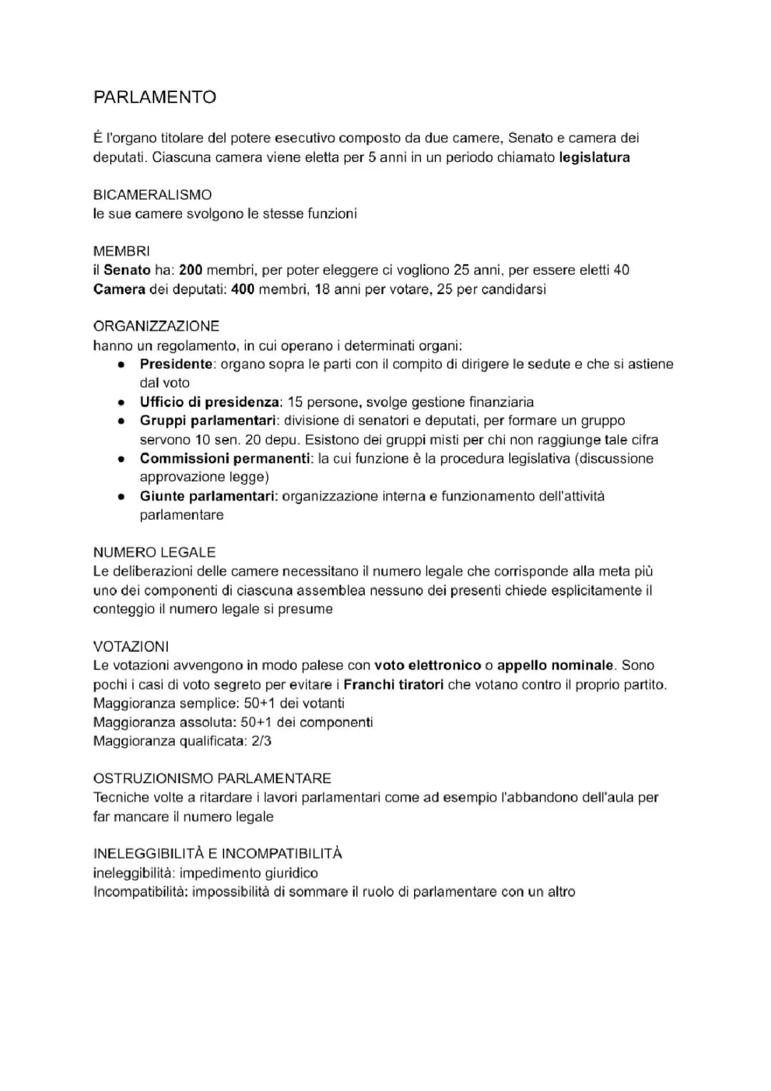 Il Parlamento Italiano Riassunto Semplice: Bicameralismo e Iter Legislativo PDF