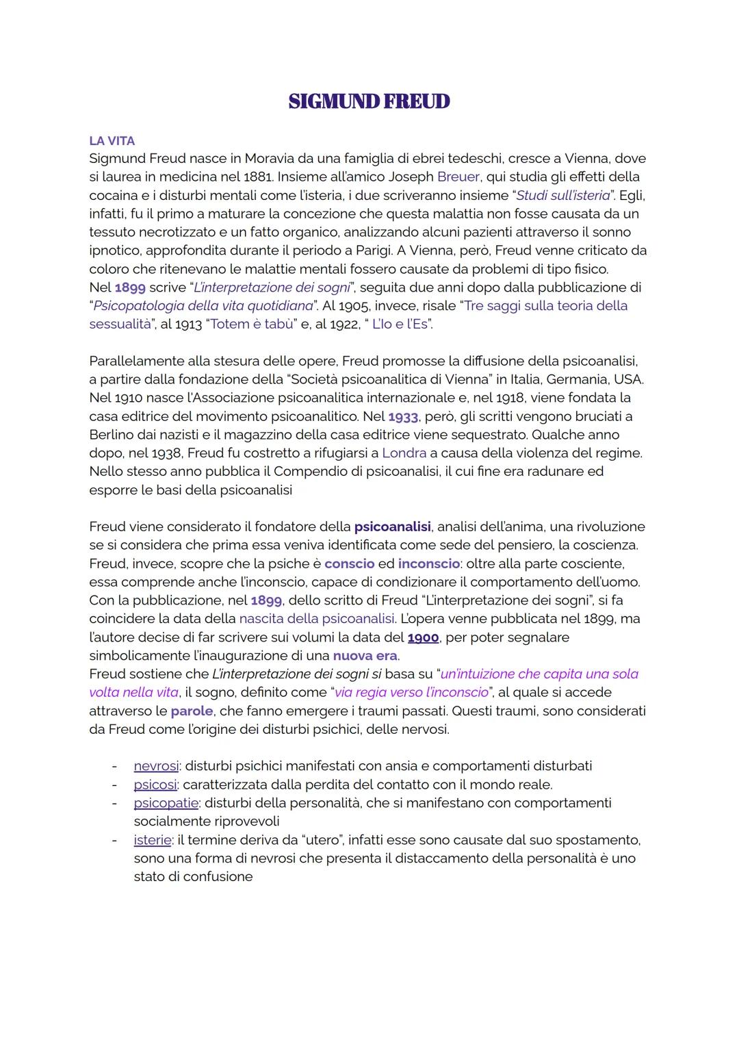 # SIGMUND FREUD

LA VITA

Sigmund Freud nasce in Moravia da una famiglia di ebrei tedeschi, cresce a Vienna, dove
si laurea in medicina nel 