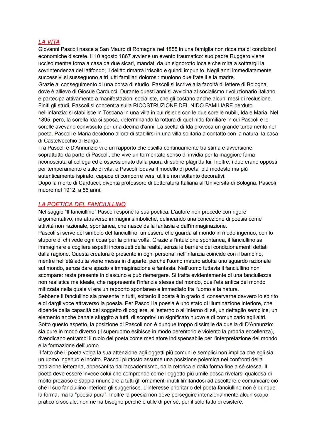 # LA VITA

Giovanni Pascoli nasce a San Mauro di Romagna nel 1855 in una famiglia non ricca ma di condizioni
economiche discrete. II 10 agos