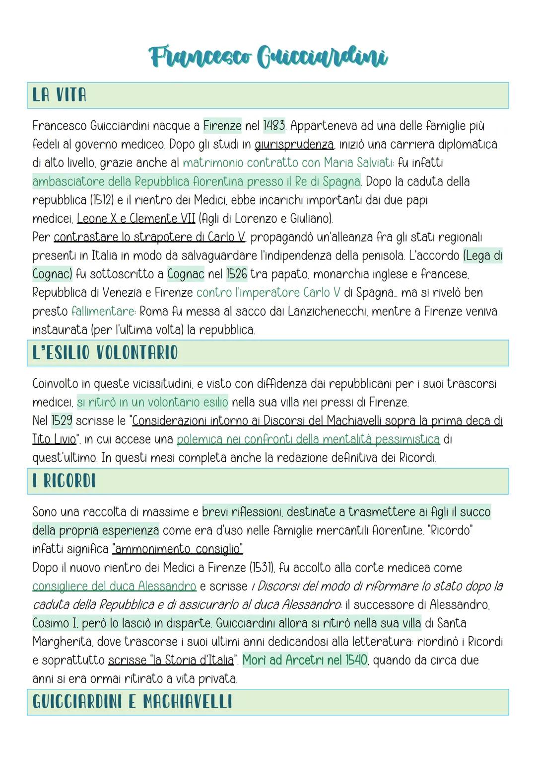 Francesco Guicciardini
LA VITA
Francesco Guicciardini nacque a Firenze nel 1483. Apparteneva ad una delle famiglie più
fedeli al governo med