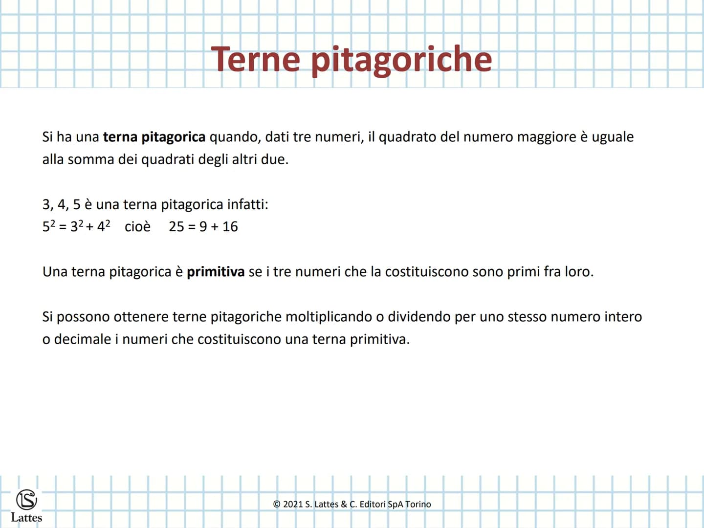 S
Lattes
Il teorema di Pitagora
e le sue applicazioni
© 2021 S. Lattes & C. Editori SpA Torino Il teorema di Pitagora
Il teorema di Pitagora