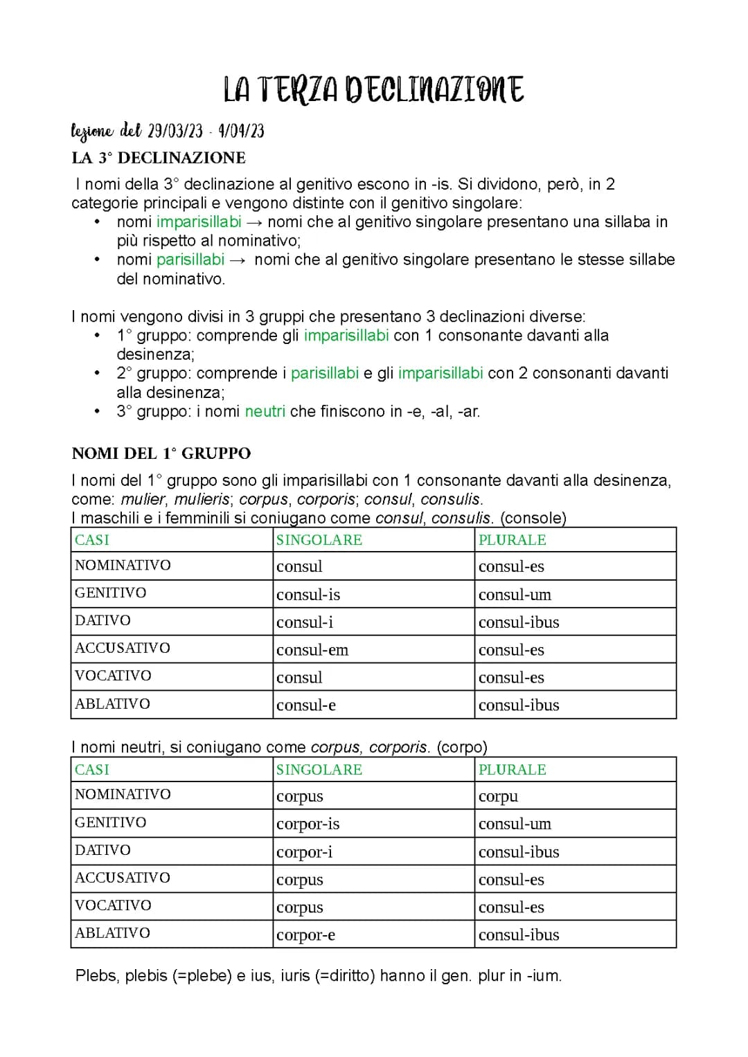 Terza declinazione 