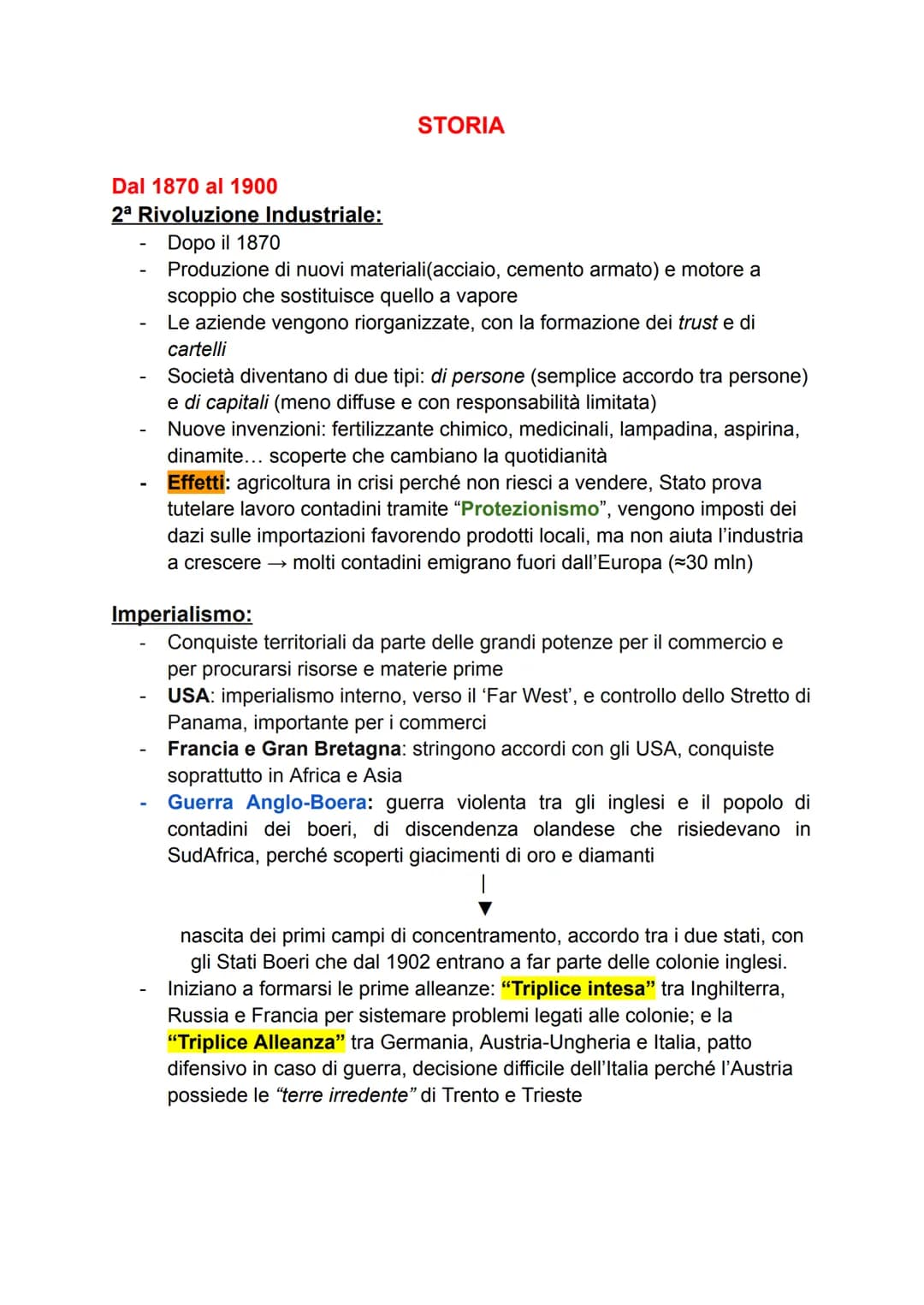 Riassunto Storia Maturità