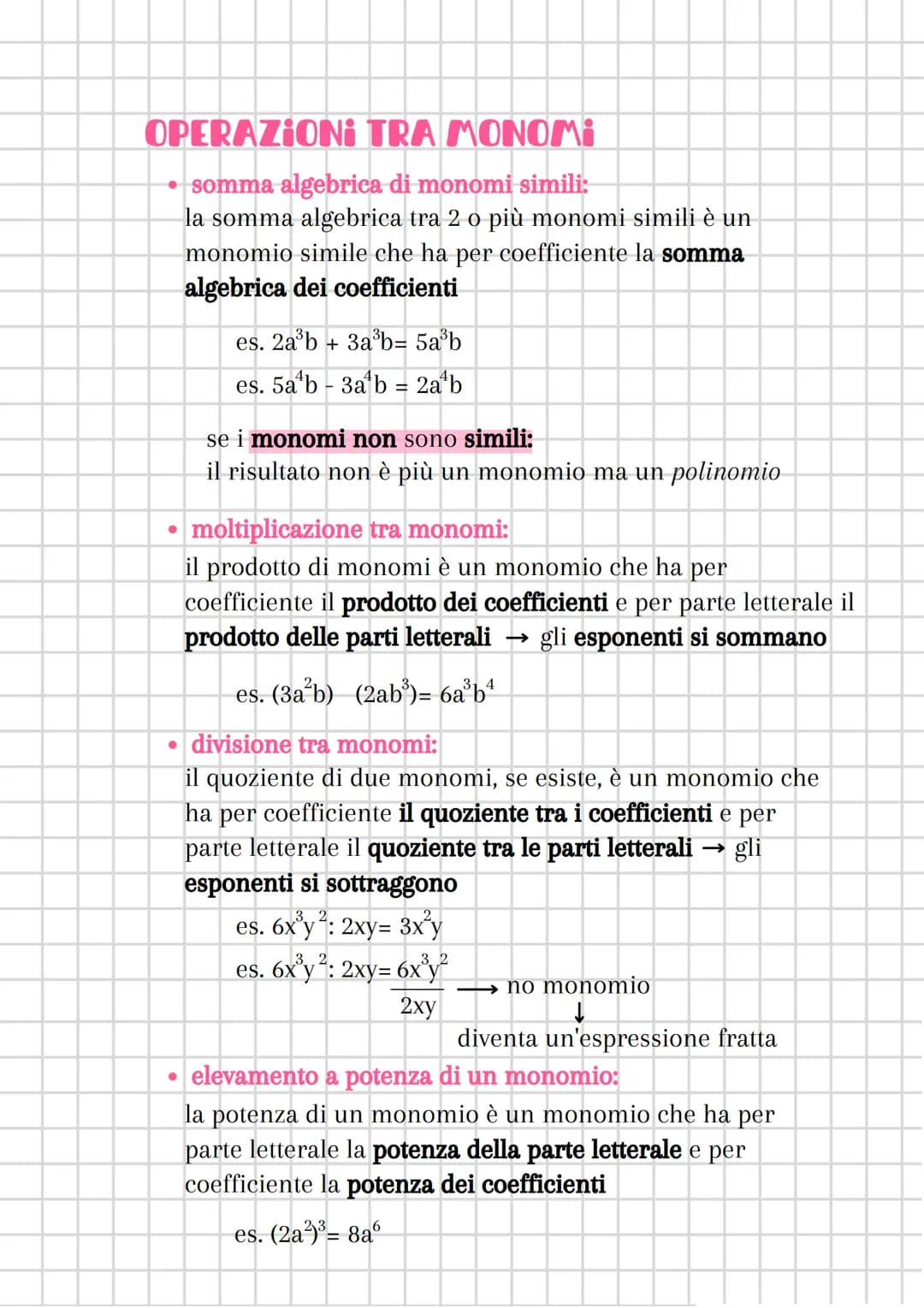 MONOMI
E OPERAZIONI TRA MONOMI
espressione algebrica: un'espressione algebrica è
un'espressione in cui compaiono numeri e lettere legati fra