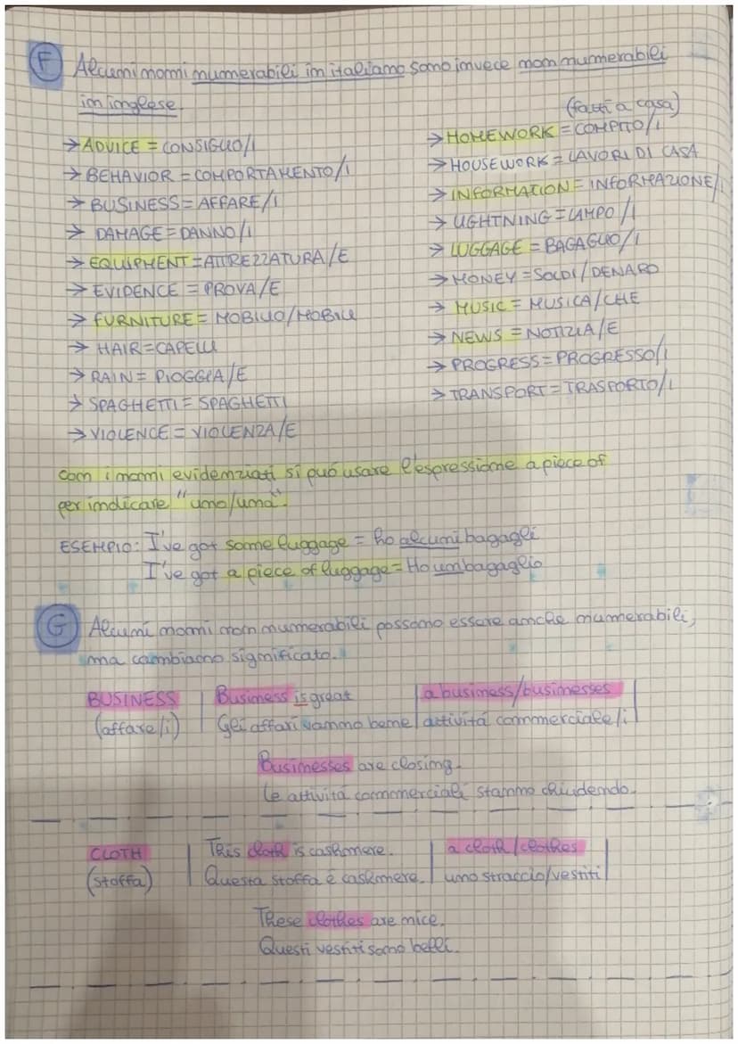 Countable and uncountable nouns
A Im
inglese i mommi si dividono in due gruppi : NOMI NUMERABIU (COUNTABLE NOUNS
e momi NON NUMERABIU (UNCOU