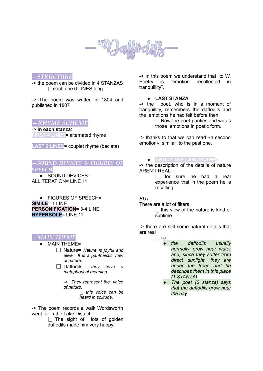 -STRUCTURE
-> the poem can be divided in 4 STANZAS
|_ each one 6 LINES long
-> The poem was written in 1804 and
published in 1807
-RHYME SCH