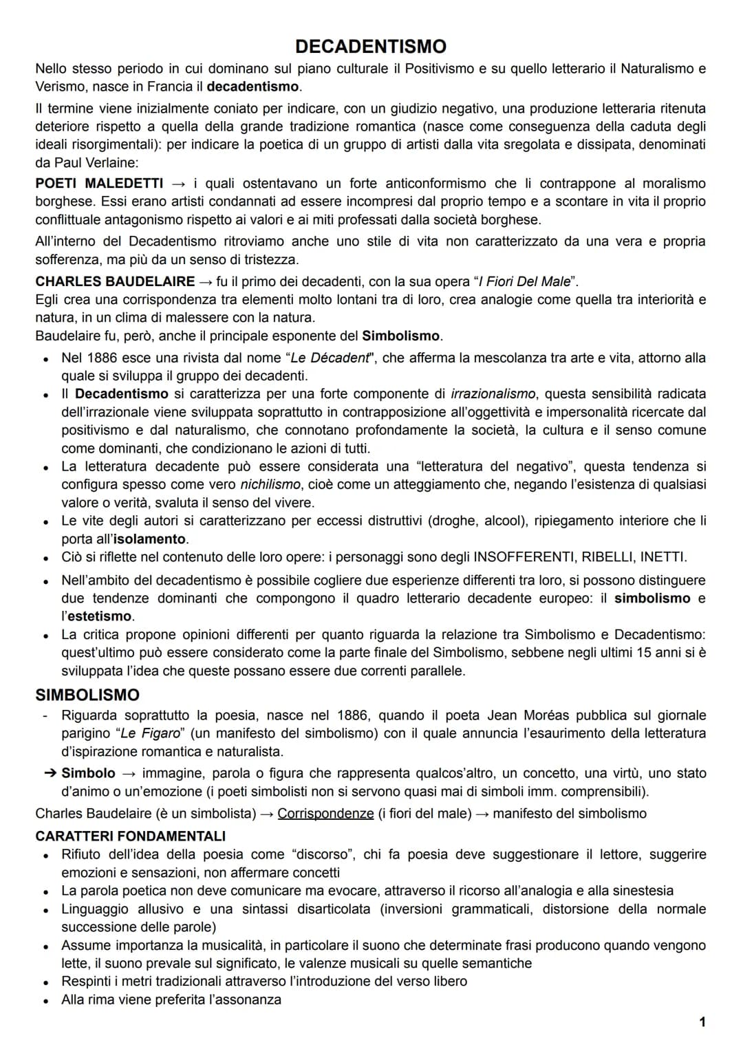 DECADENTISMO
Nello stesso periodo in cui dominano sul piano culturale il Positivismo e su quello letterario il Naturalismo e
Verismo, nasce 