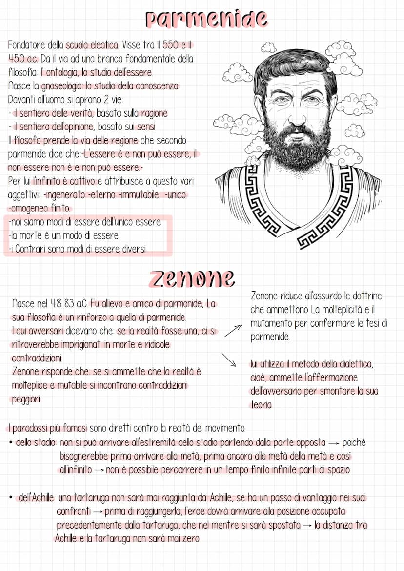 Fondatore della scuola eleatica. Visse tra il 550 e il
450 ac. Da il via ad una branca fondamentale della
filosofia: l' ontologia, lo studio