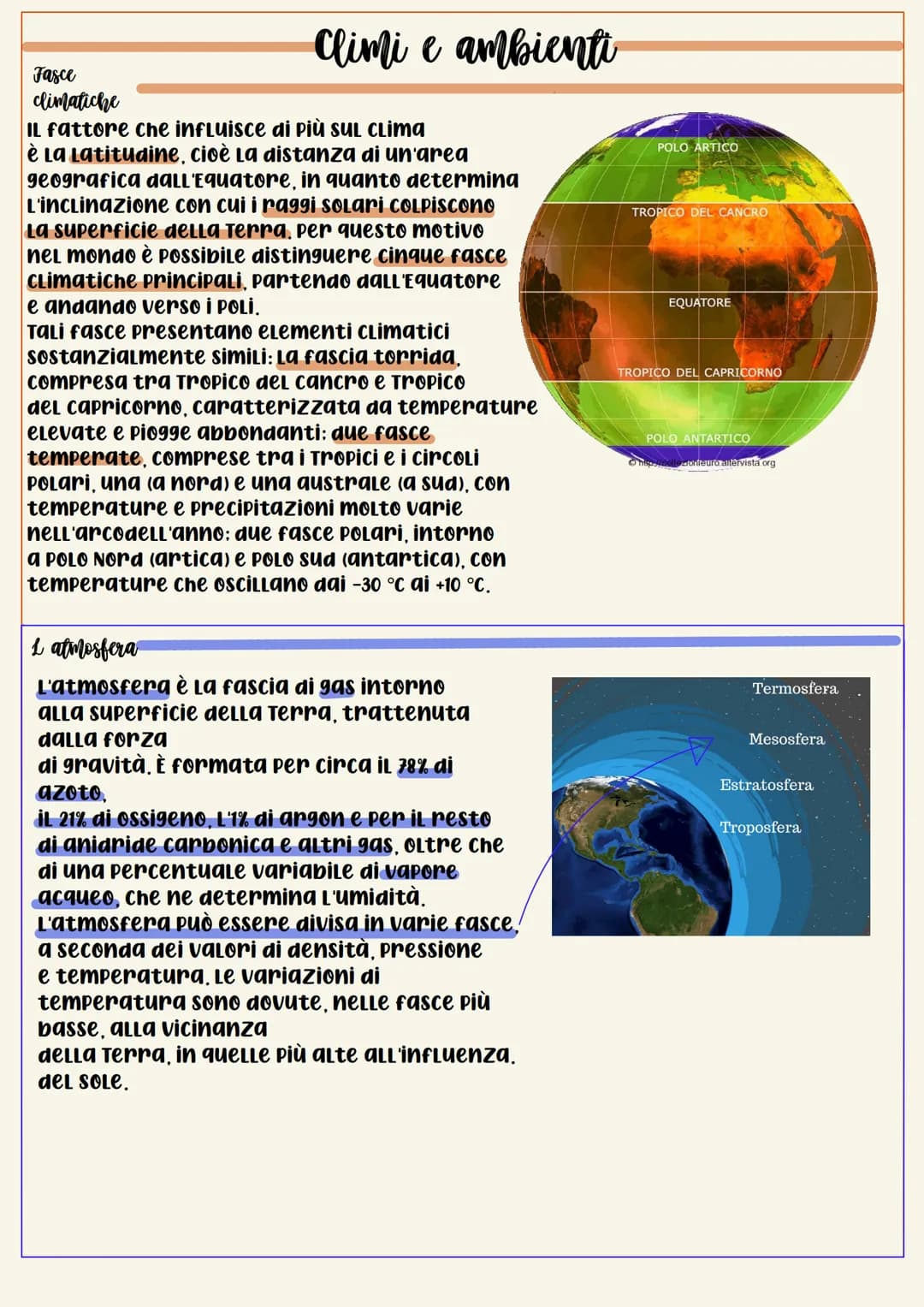 climi e ambienti
Fasce
climatiche
Il fattore che influisce di più SUL CLima
è La Latitudine, cioè la distanza di un'area
geografica daLL'Equ