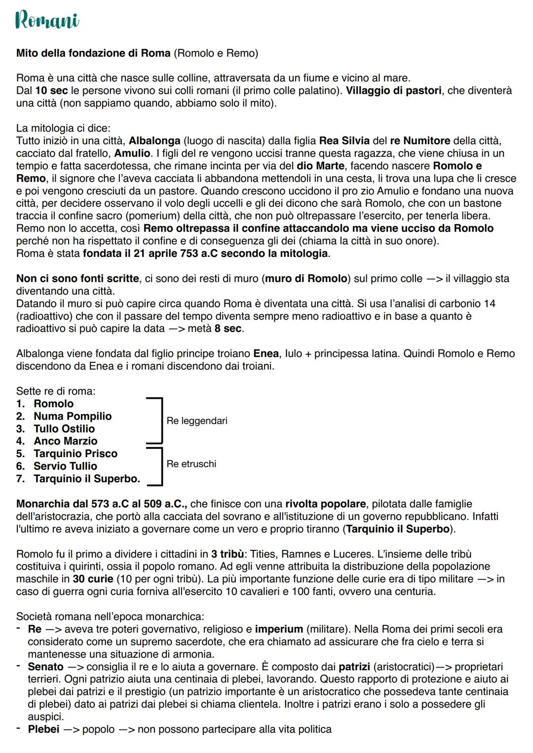 Romani
Mito della fondazione di Roma (Romolo e Remo)
Roma è una città che nasce sulle colline, attraversata da un fiume e vicino al mare.
Da
