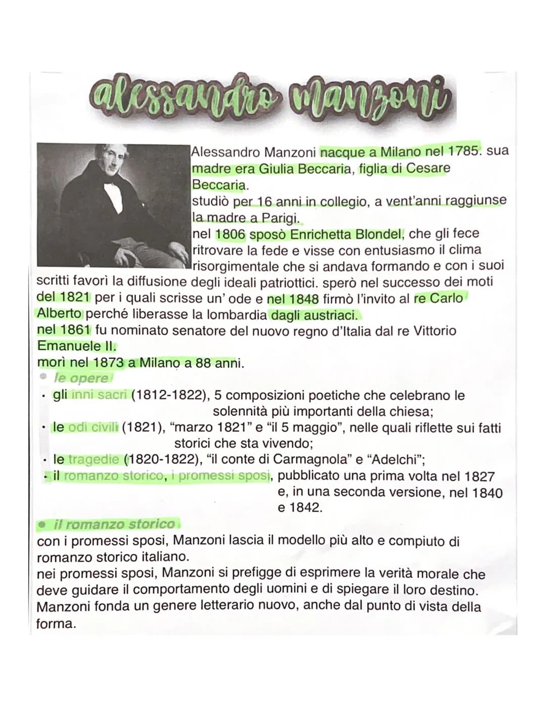 alessandro Manzoni
Alessandro Manzoni nacque a Milano nel 1785. sua
madre era Giulia Beccaria, figlia di Cesare
Beccaria.
studiò per 16 anni
