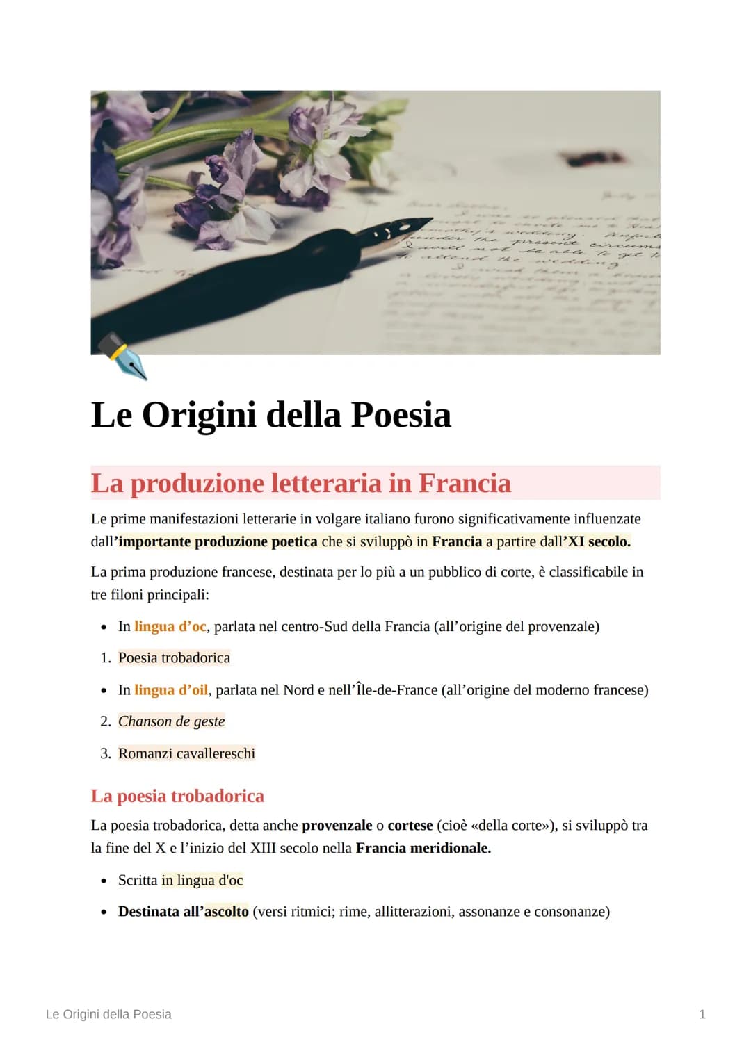 
<p>La produzione letteraria in Francia</p>
<p>Le prime manifestazioni letterarie in volgare italiano furono significativamente influenzate 