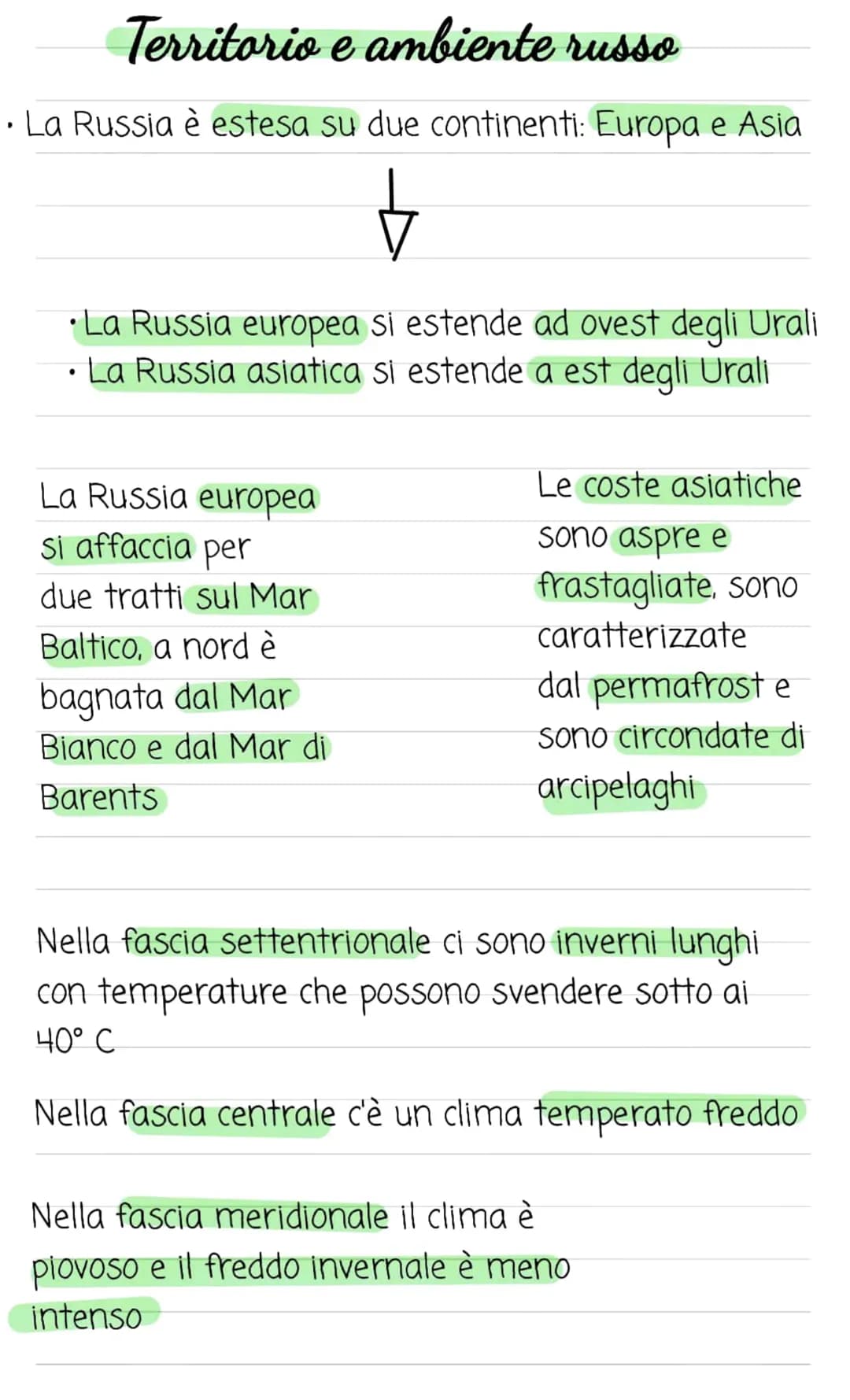 .
Territorio e ambiente russo
La Russia è estesa su due continenti: Europa e Asia
t
•La Russia europea si estende ad ovest degli Urali
• La 
