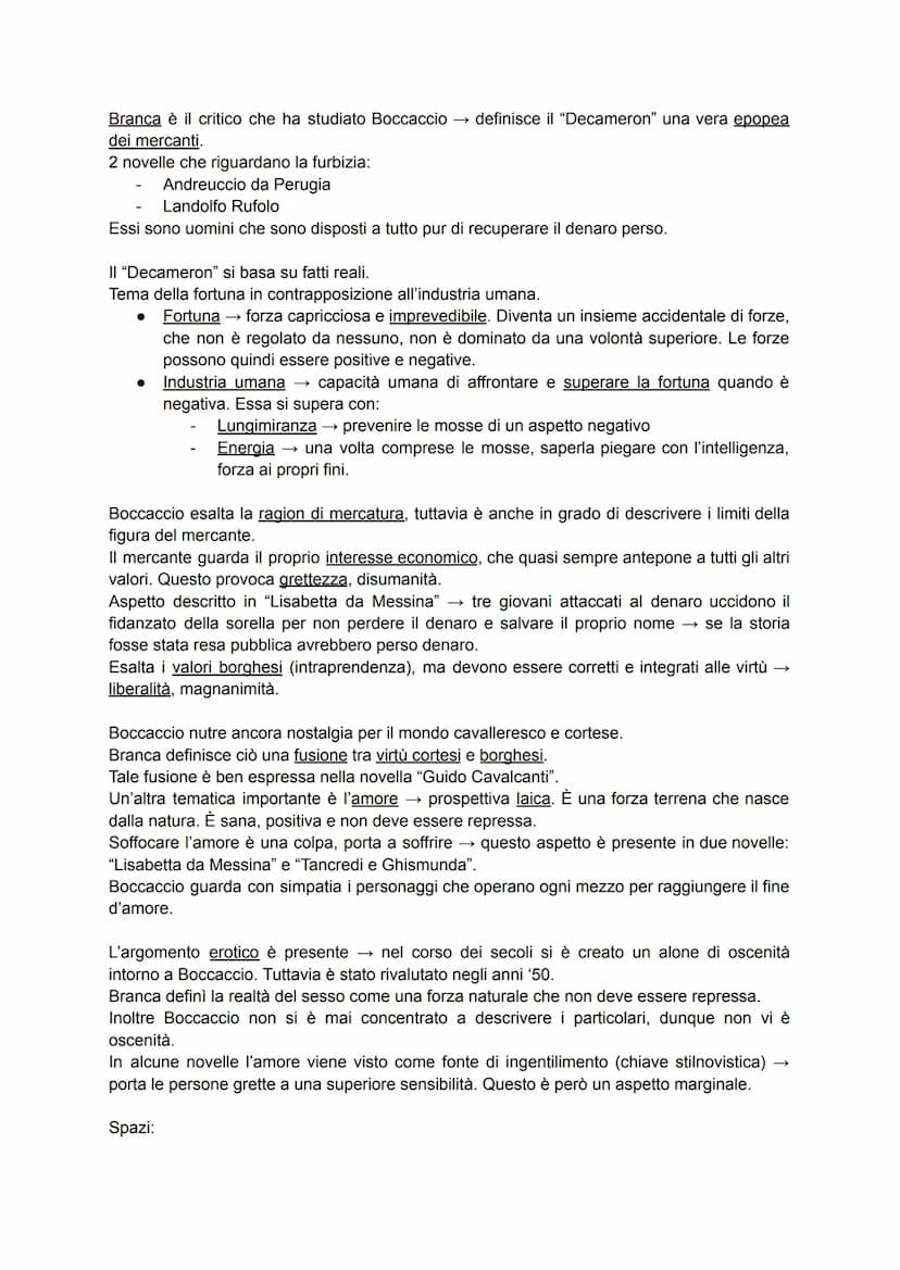Giovanni Boccaccio
Nella sua opera più importante, il "Decameron" convivono due direttrici:
linea borghese → attenta alla realtà concreta, a