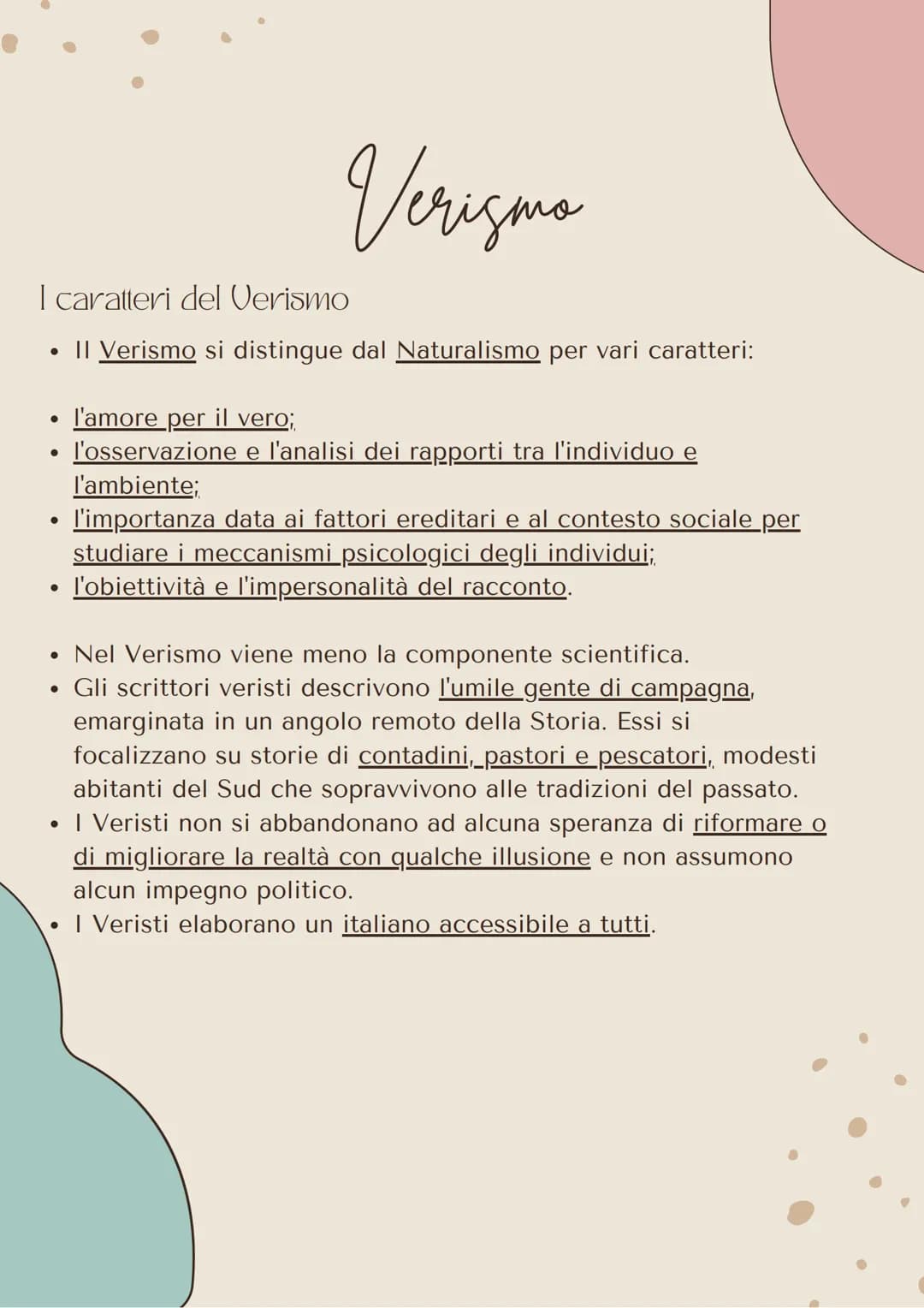 I caratteri del Verismo
• II Verismo si distingue dal Naturalismo per vari caratteri:
●
●
Verigma
●
l'amore per il vero;
l'osservazione e l'