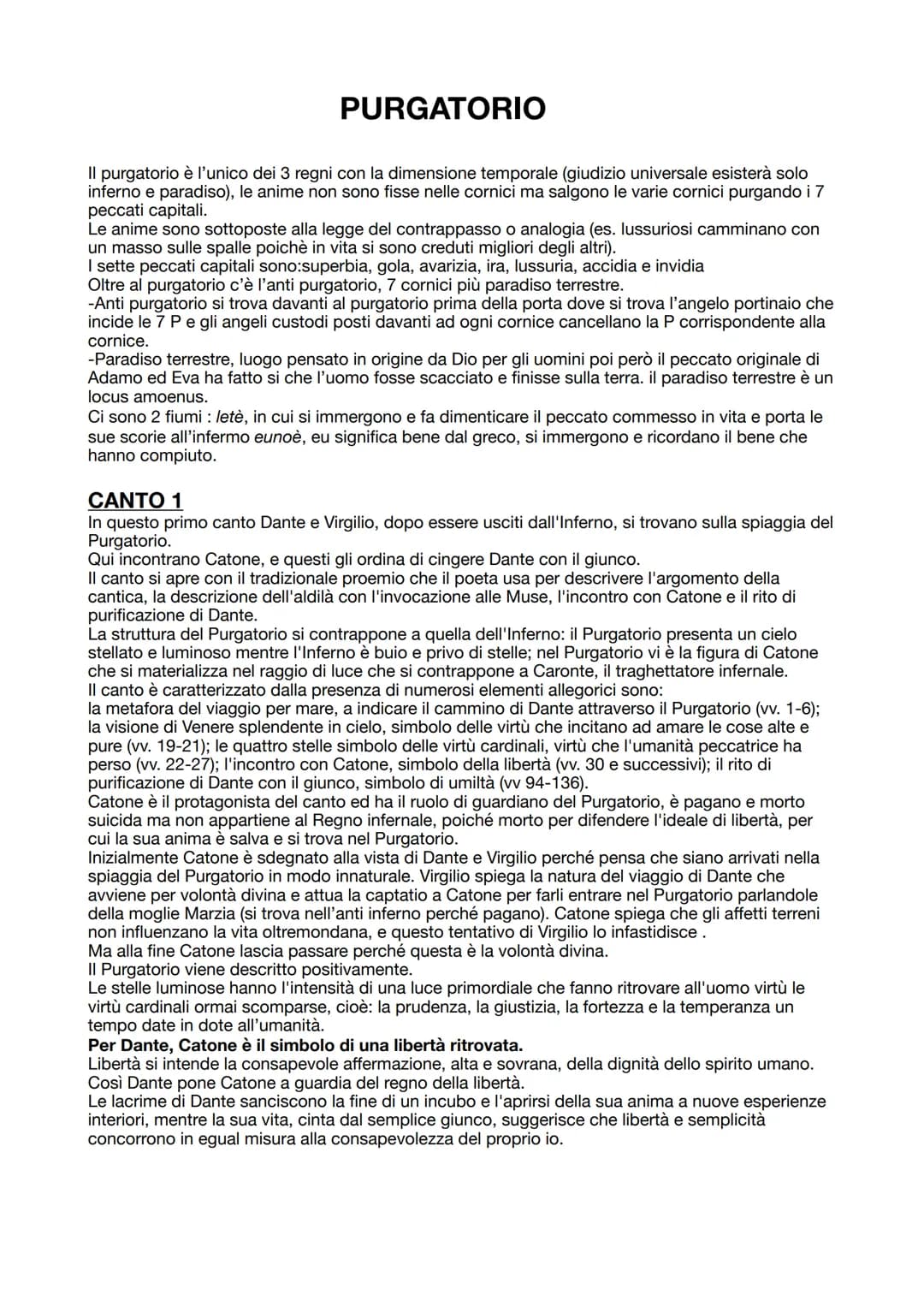 PURGATORIO
Il purgatorio è l'unico dei 3 regni con la dimensione temporale (giudizio universale esisterà solo
inferno e paradiso), le anime 