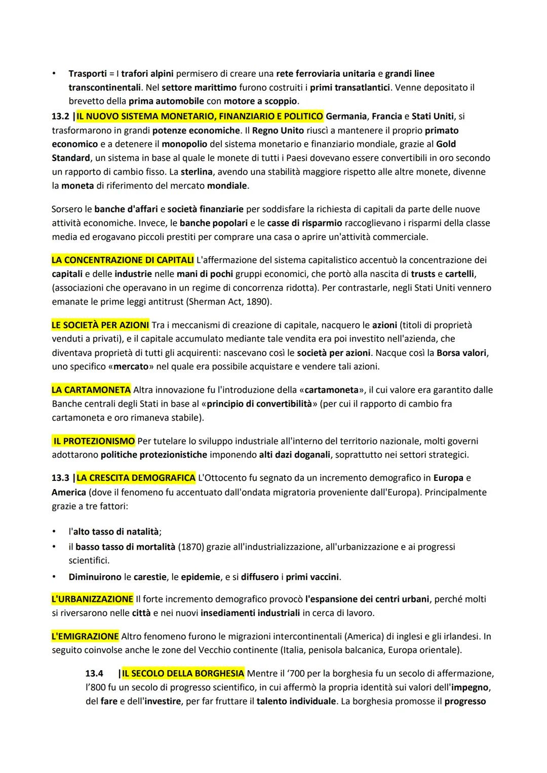 STORIA
13.1 | LA SECONDA RIVOLUZIONE INDUSTRIALE avvenuta a partire dalla seconda metà dell'Ottocentro
produsse innovazioni tecnologiche che