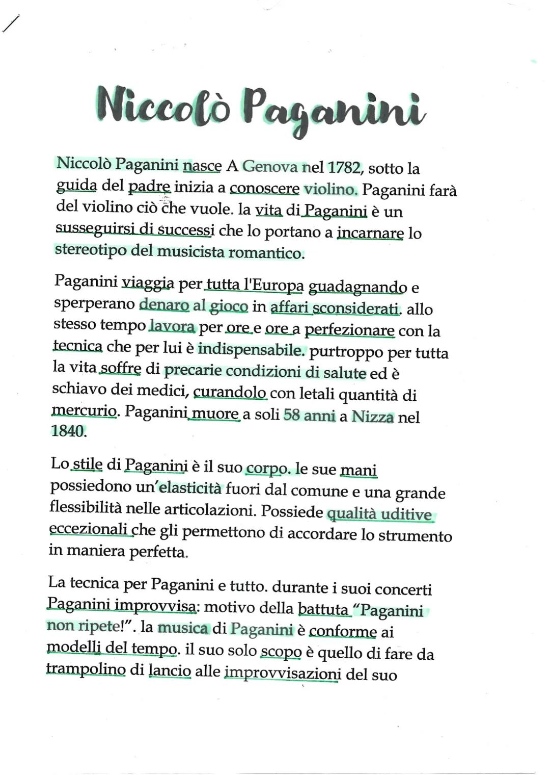 Niccolò Paganini
Niccolò Paganini nasce A Genova nel 1782, sotto la
guida del padre inizia a conoscere violino. Paganini farà
del violino ci