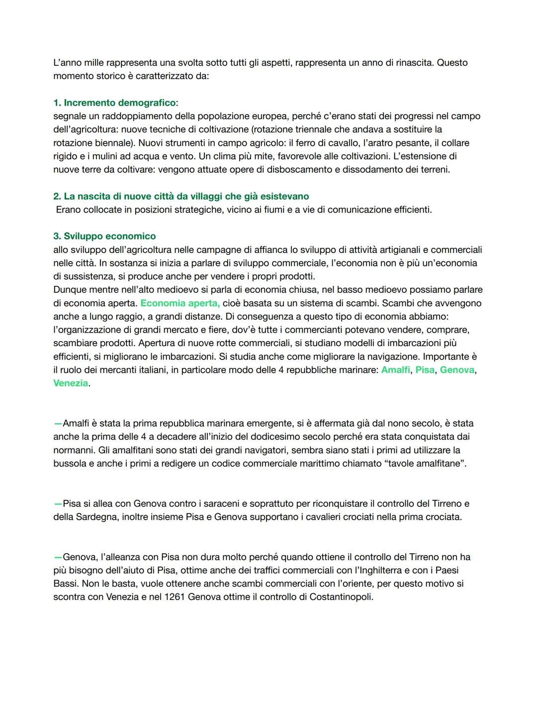 L'anno mille rappresenta una svolta sotto tutti gli aspetti, rappresenta un anno di rinascita. Questo
momento storico è caratterizzato da:
1