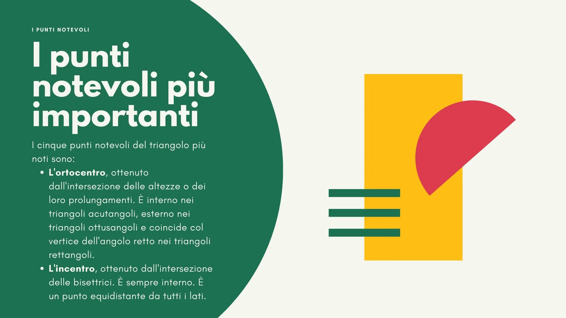 11
I triangoli
Luce Ruffato I TRIANGOLI
Introduzione
Un triangolo è un poligono con tre lati,
tre vertici, tre angoli, tre altezze, tre
medi