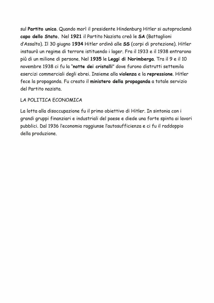 LA GERMANIA NAZZISTA
LA REPUBBLICA DI WEIMAR
Dopo la prima guerra mondiale, la Germania era in una situazione disastrosa
economicamente: i d