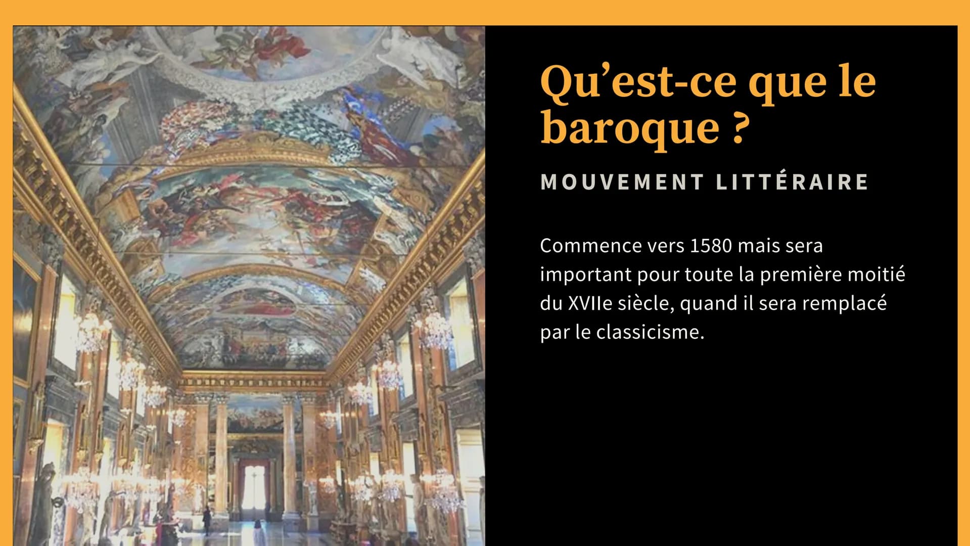 LITTÉRATURE FRANÇAISE
LE BAROQUE
REHELEN RESY Qu'est-ce que le
baroque ?
MOUVEMENT LITTÉRAIRE
Commence vers 1580 mais sera
important pour to