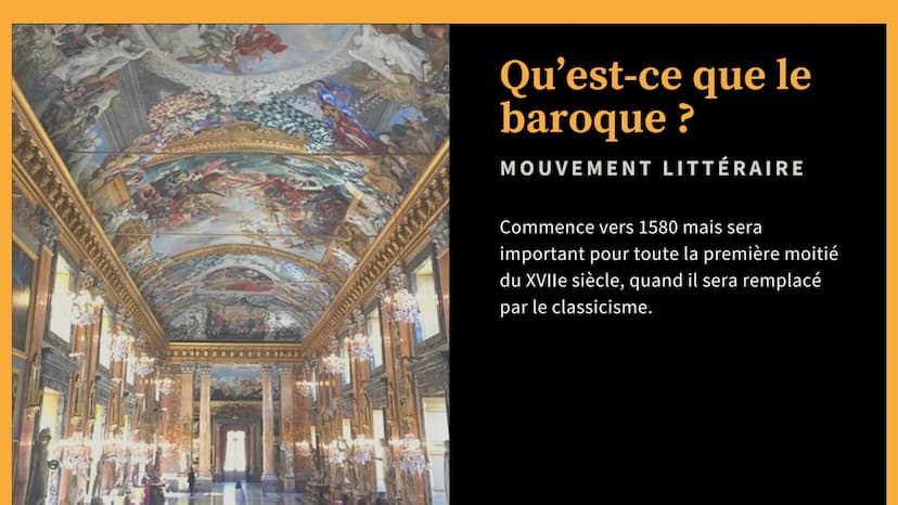 LITTÉRATURE FRANÇAISE
LE BAROQUE
REHELEN RESY Qu'est-ce que le
baroque ?
MOUVEMENT LITTÉRAIRE
Commence vers 1580 mais sera
important pour to