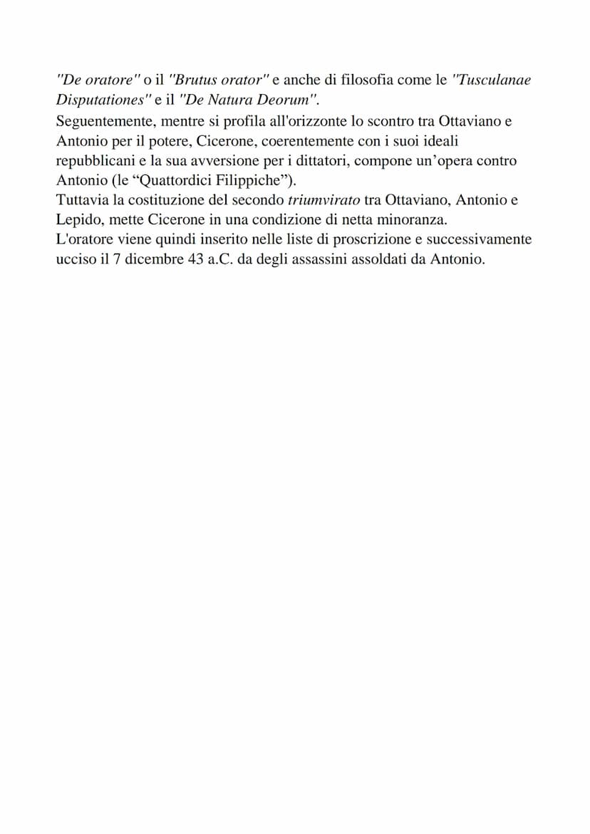 Cicerone
La vita
Marco Tullio Cicerone nasce ad Arpino, in provincia di Frosinone,
nel 106 a.C., e proviene da una famiglia dell'ordine eque