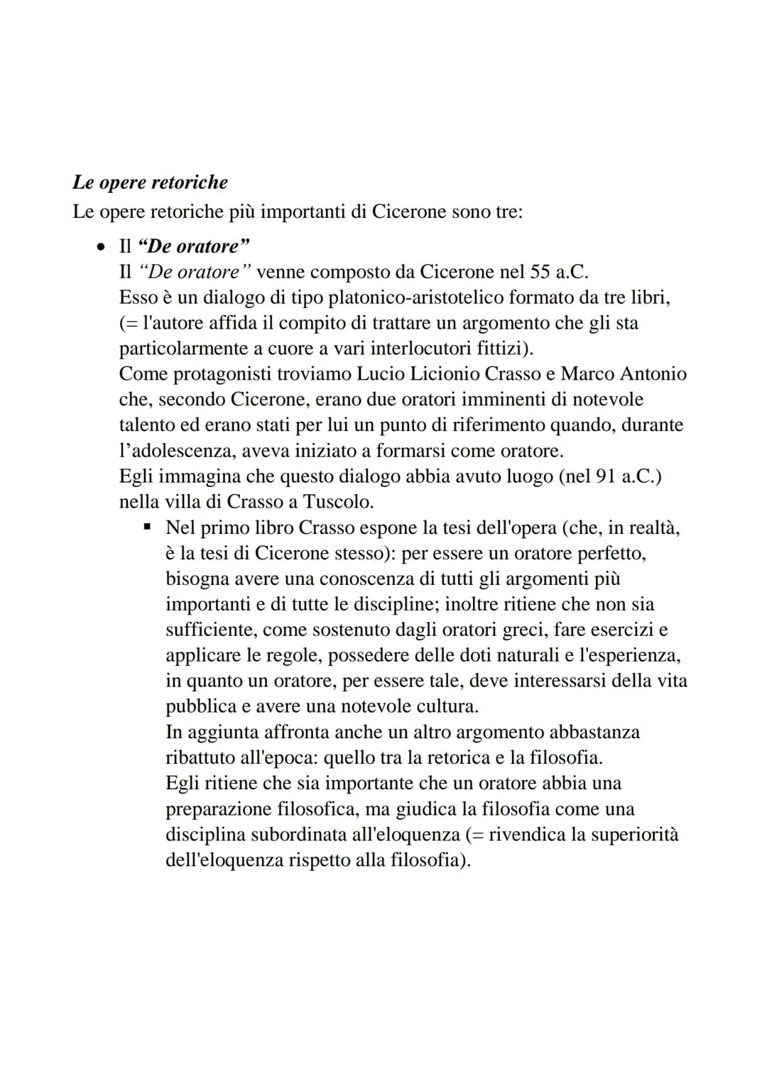 Cicerone
La vita
Marco Tullio Cicerone nasce ad Arpino, in provincia di Frosinone,
nel 106 a.C., e proviene da una famiglia dell'ordine eque