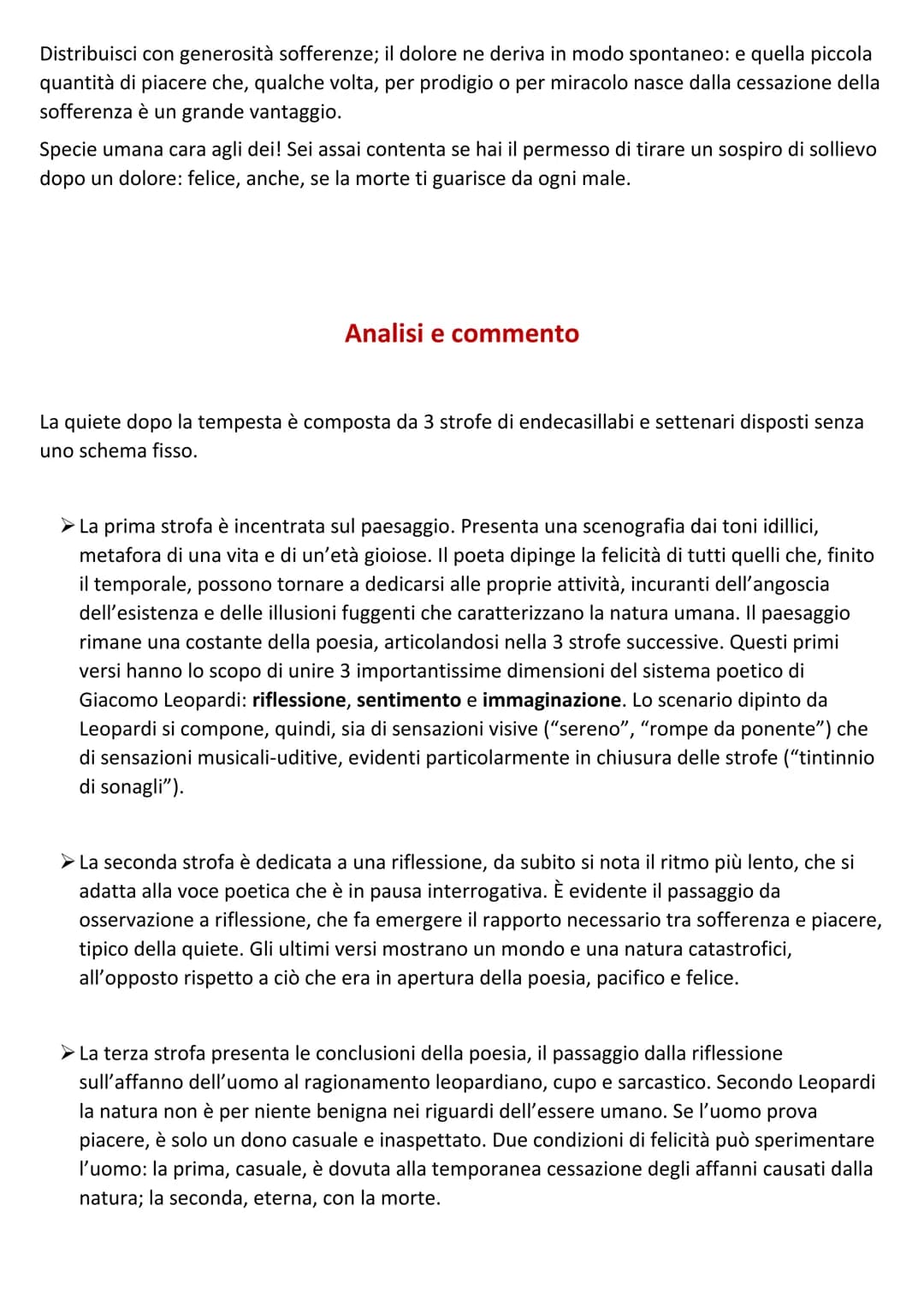 LA QUIETE DOPO LA TEMPESTA:
Composta da Giacomo Leopardi nel 1829, "La quiete dopo la tempesta" è una poesia che fu
pubblicata per la prima 