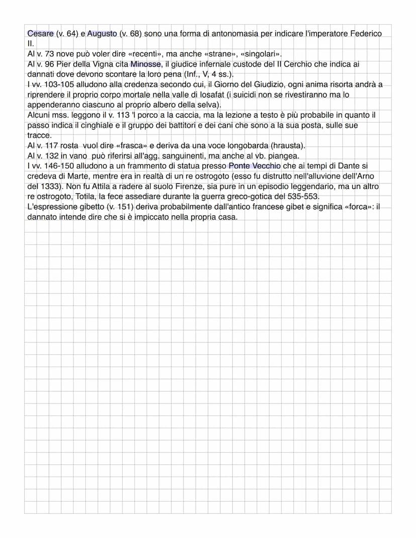 13 CANTO
riassunto
I due poeti si addentrano nel secondo girone del settimo cerchio, in un bosco di piante
secche, contorte e spinose, abita