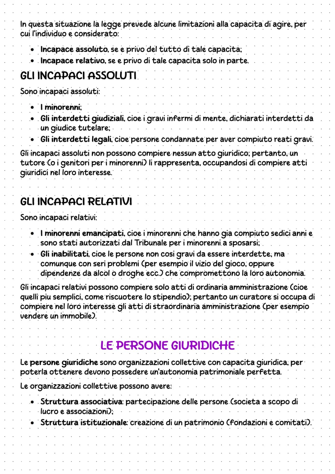 I soggettes del diritts
I soggetti del diritto possono essere di due tipi:
Persone fisiche: gli individui;
• Persone giuridiche: organizzazi